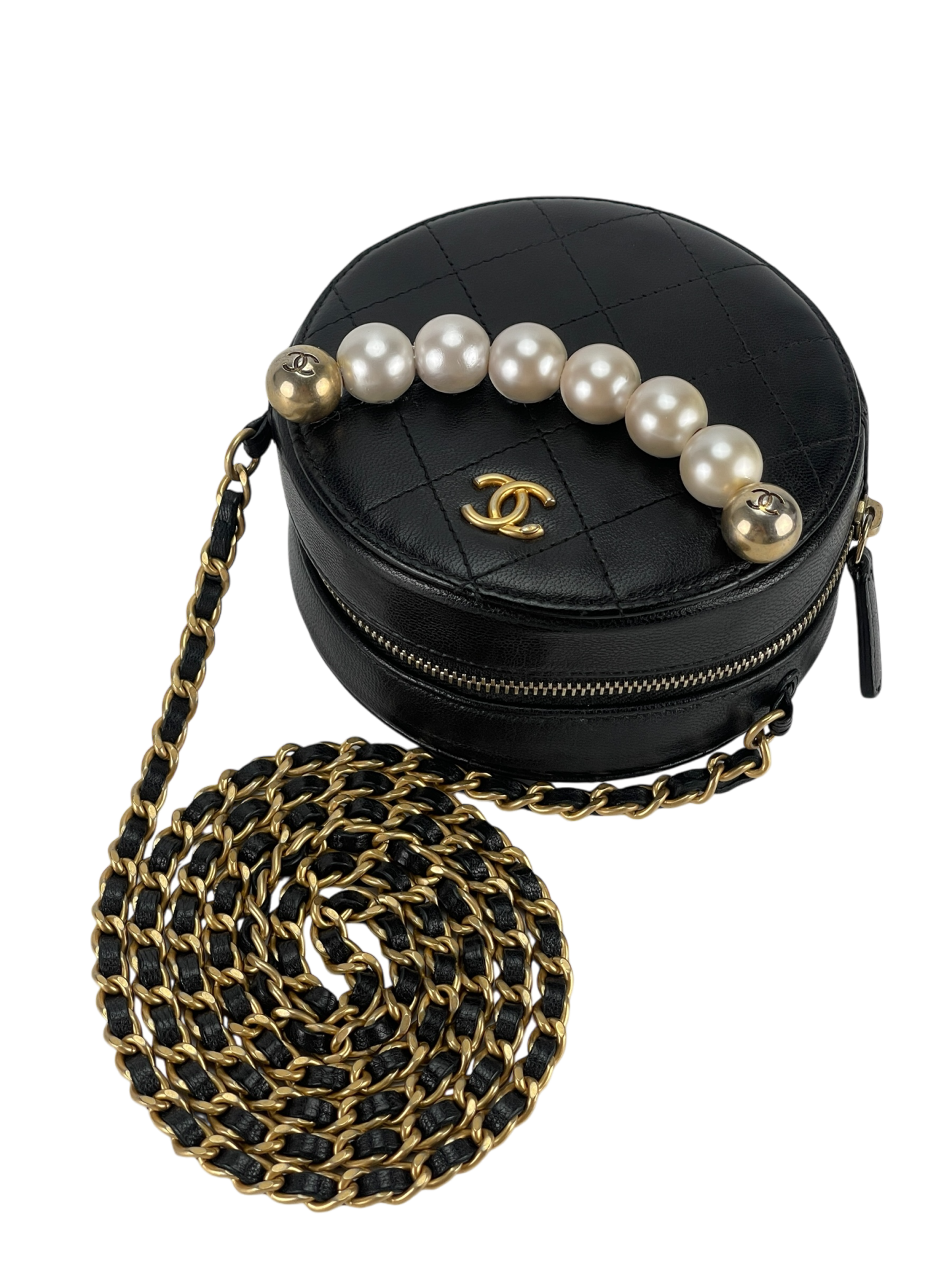 CHANEL - Pearl Round Black Mini Bag
