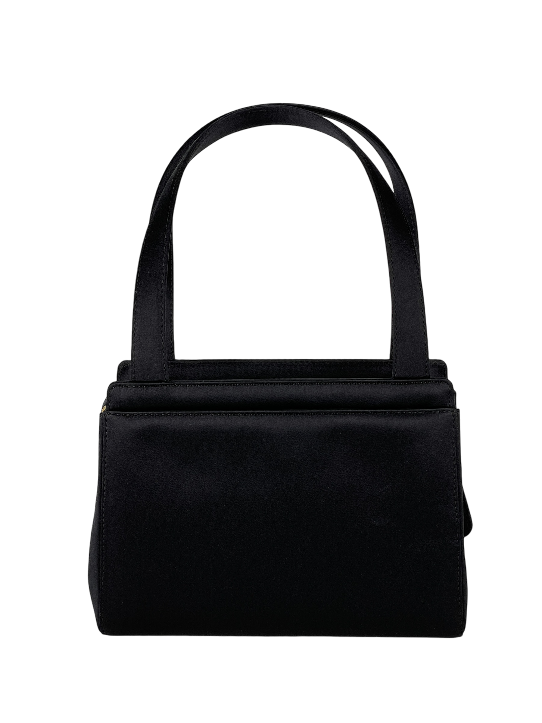 CHANEL - Black Satin Camellia Evening Bag