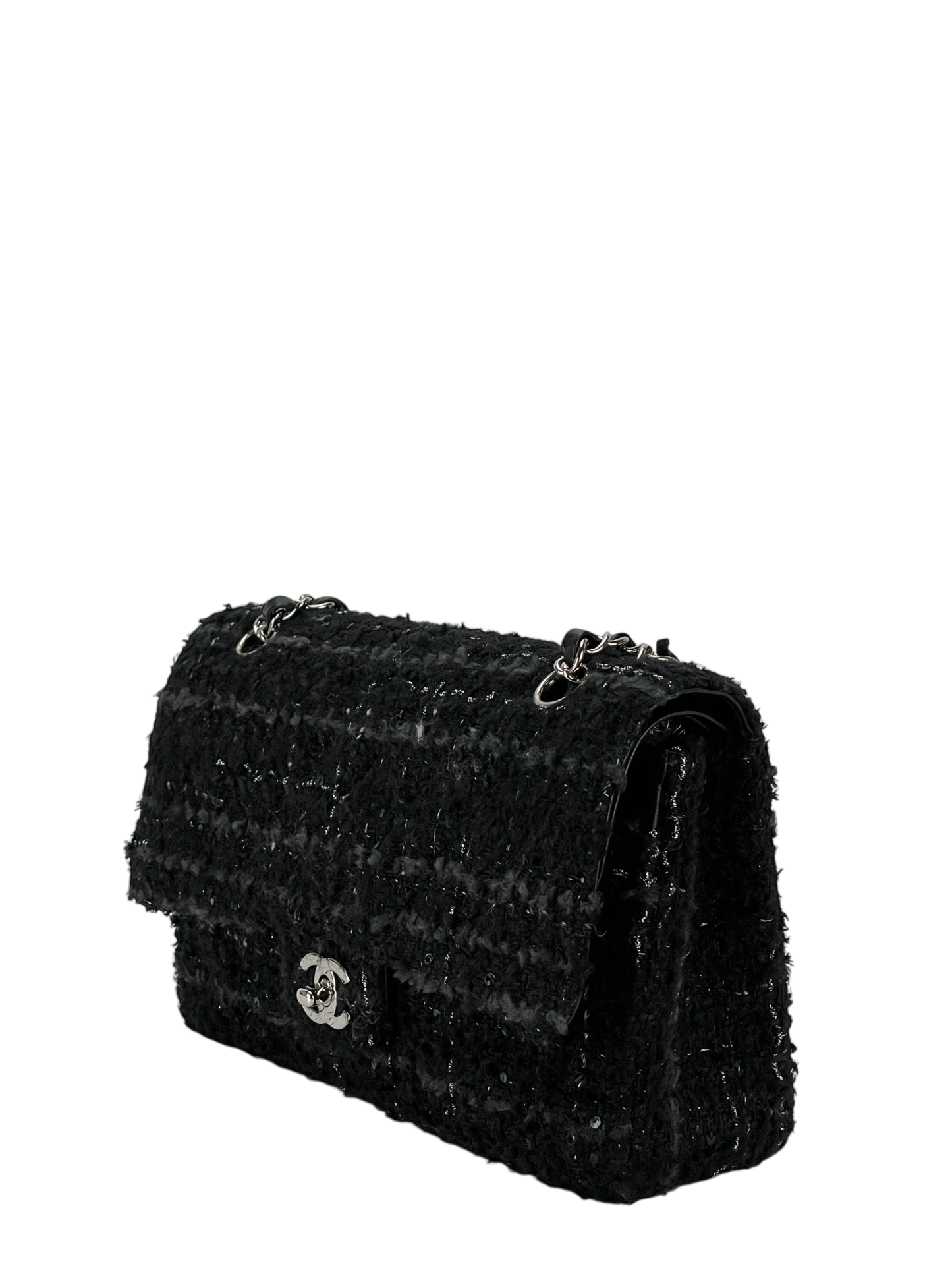 CHANEL - Double Flap Tasche Quilted Tweed mit Pailletten Medium