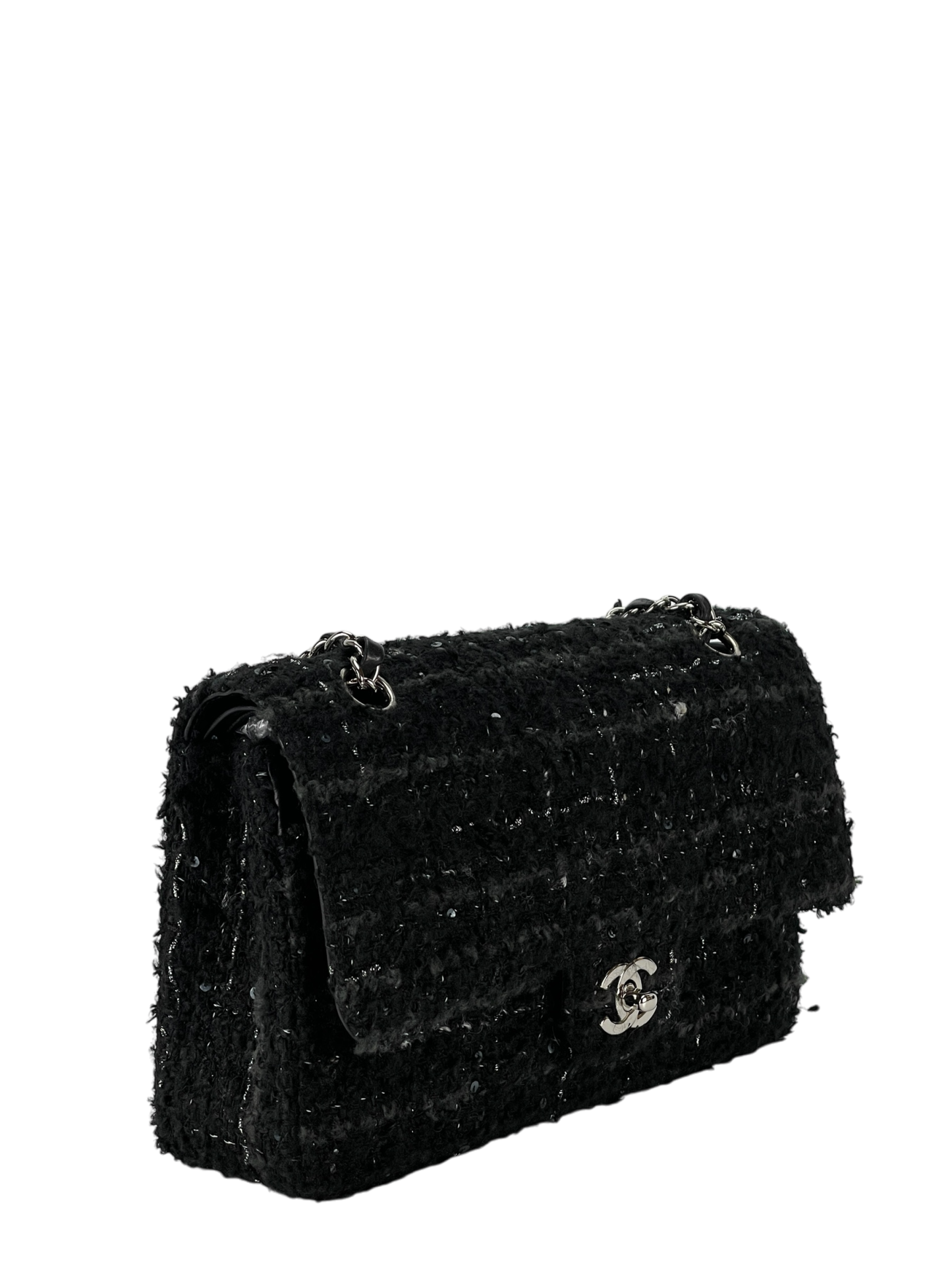 CHANEL - Double Flap Tasche Quilted Tweed mit Pailletten Medium