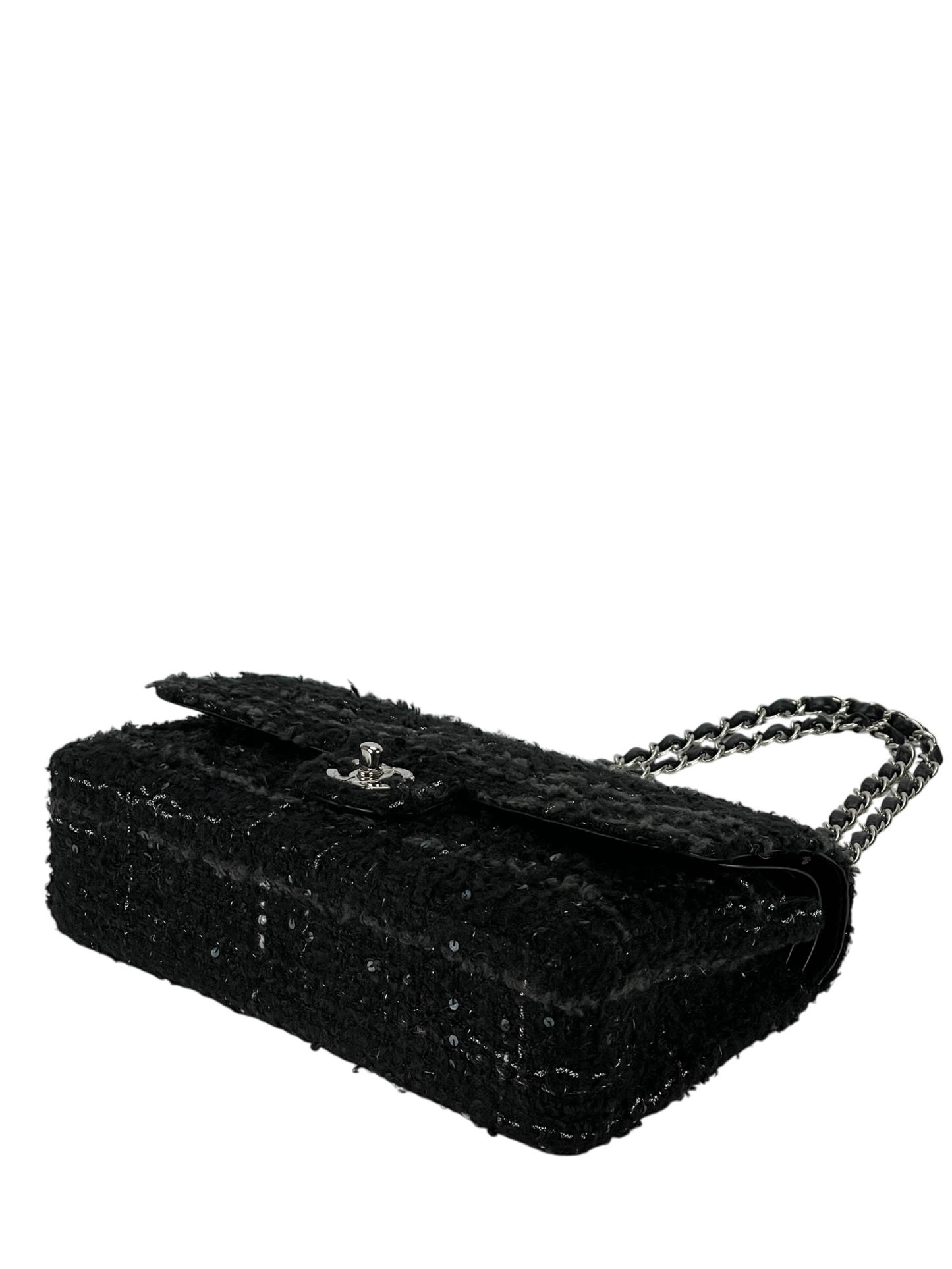 CHANEL - Double Flap Tasche Quilted Tweed mit Pailletten Medium