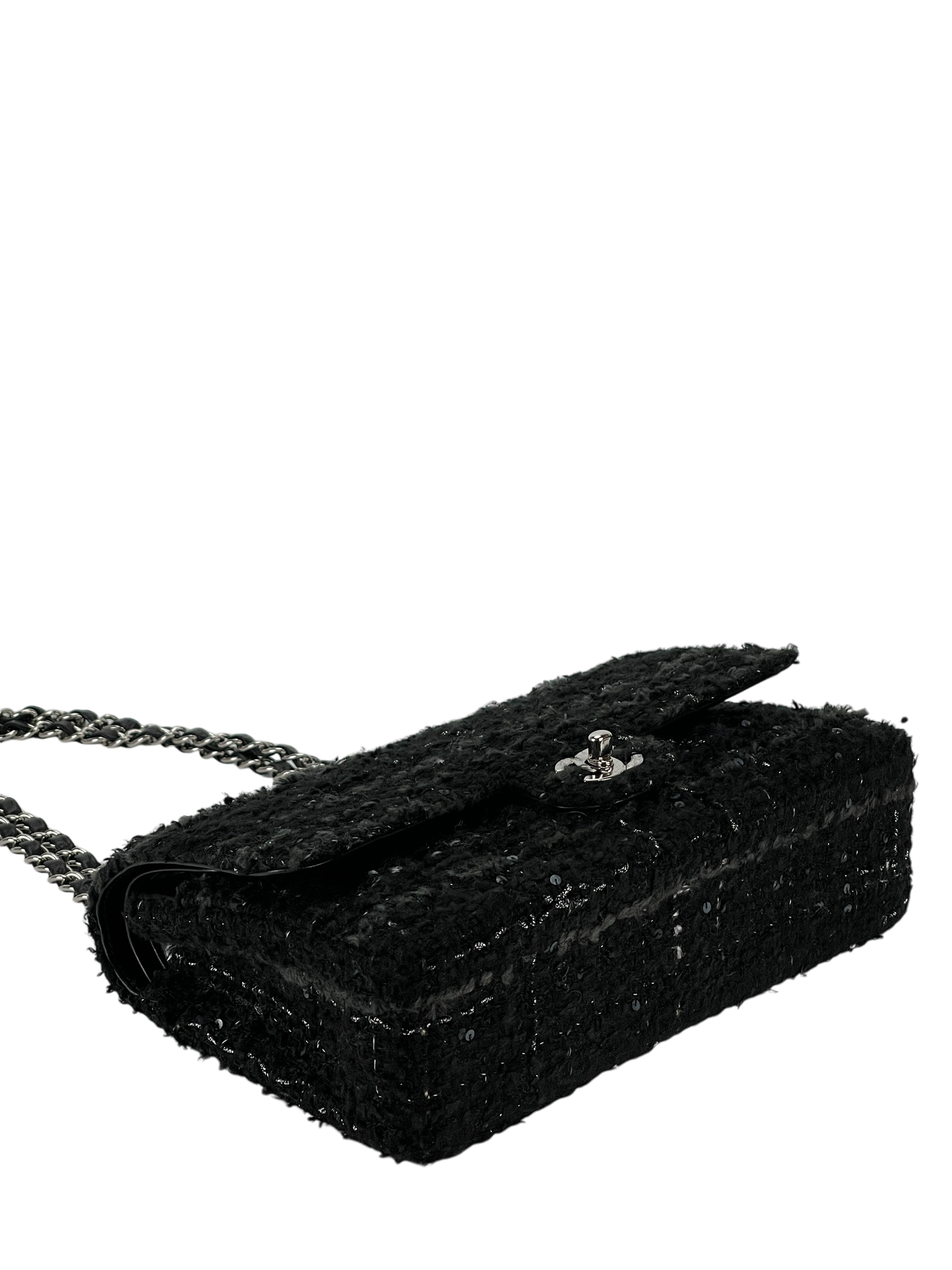 CHANEL - Double Flap Tasche Quilted Tweed mit Pailletten Medium