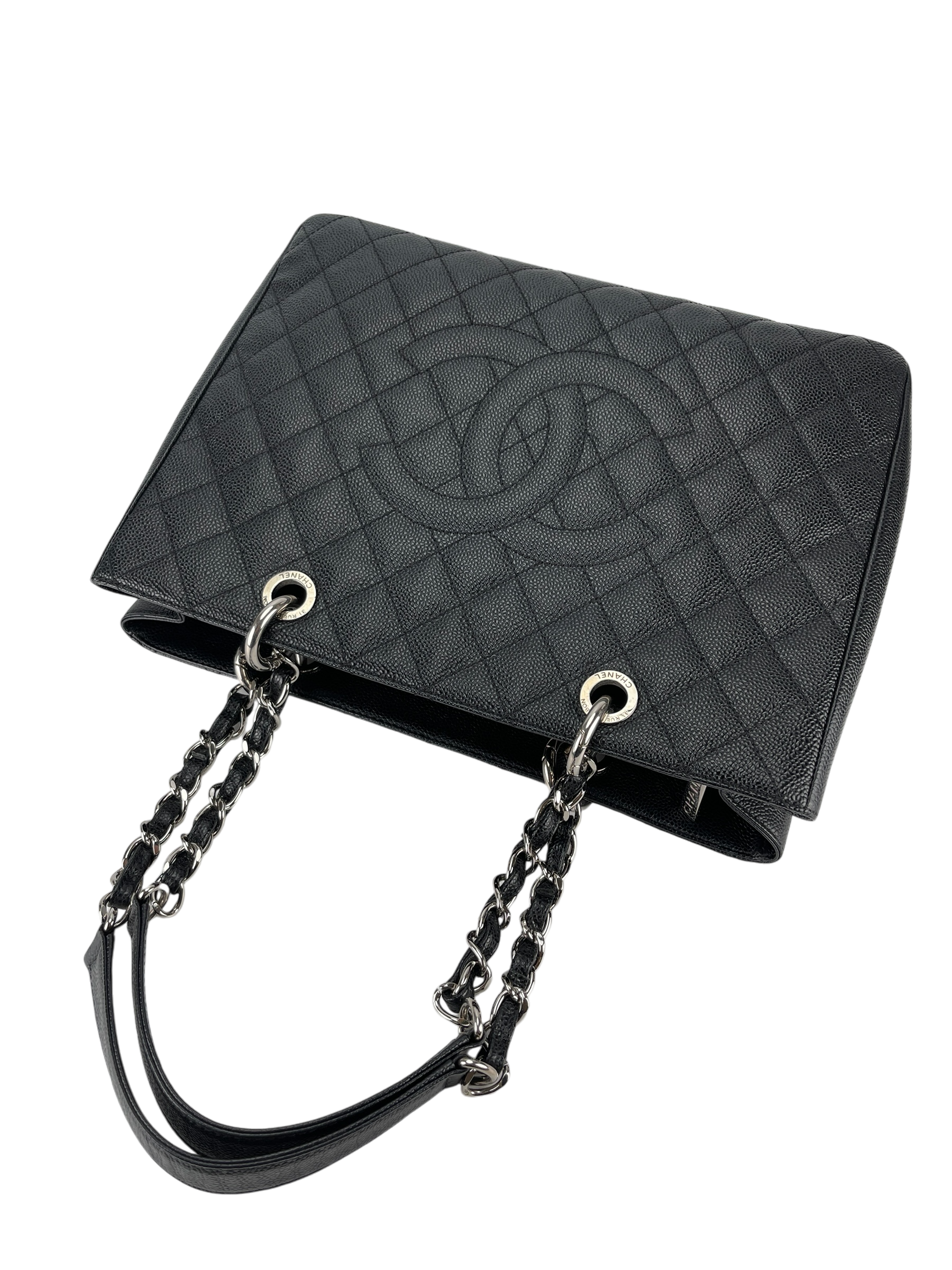 CHANEL - Black Caviar Quilted Leather Grand Shopping Tote Bag