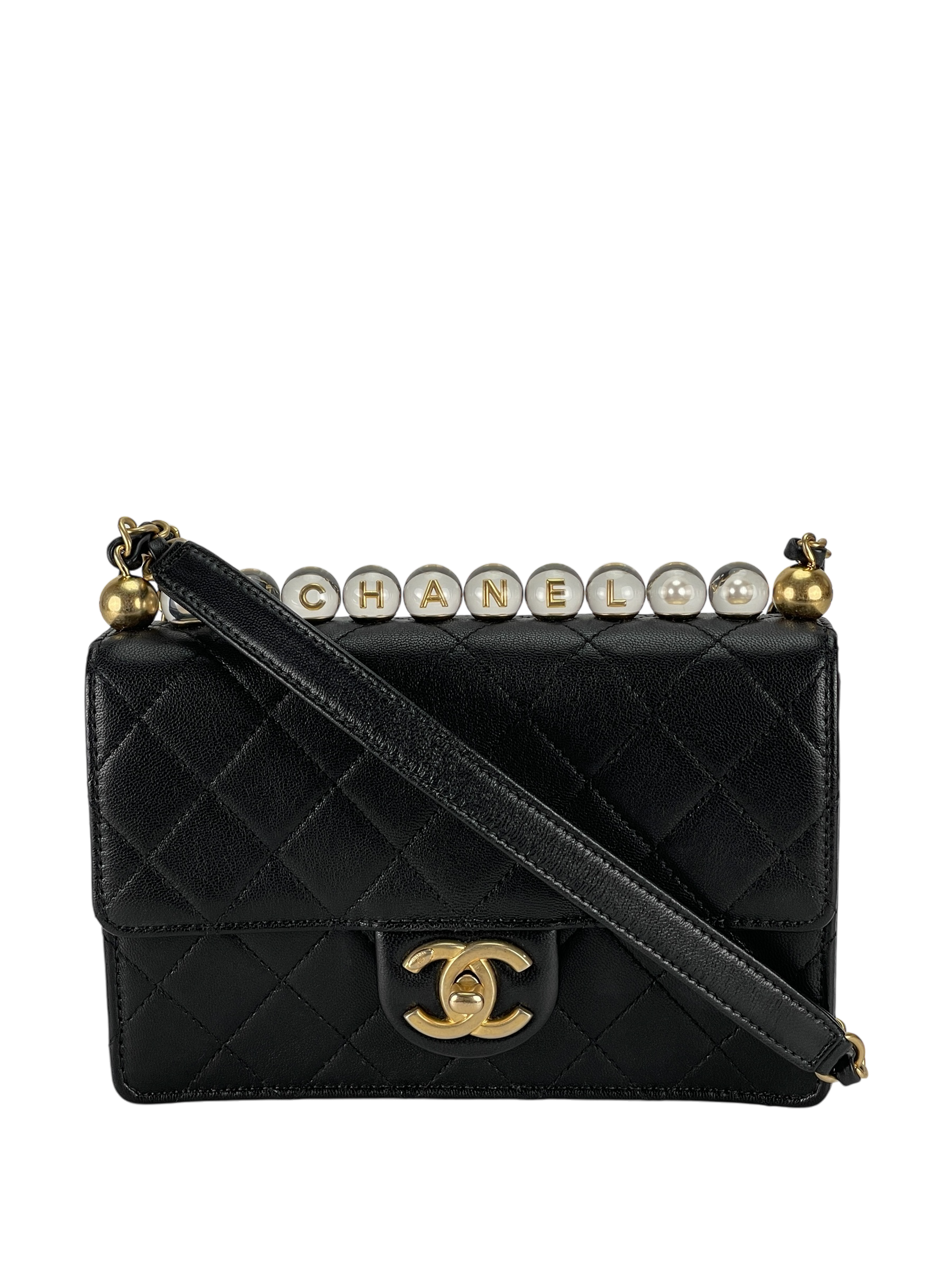 CHANEL - Goatskin Quilted Small Chic Pearls Flap Black