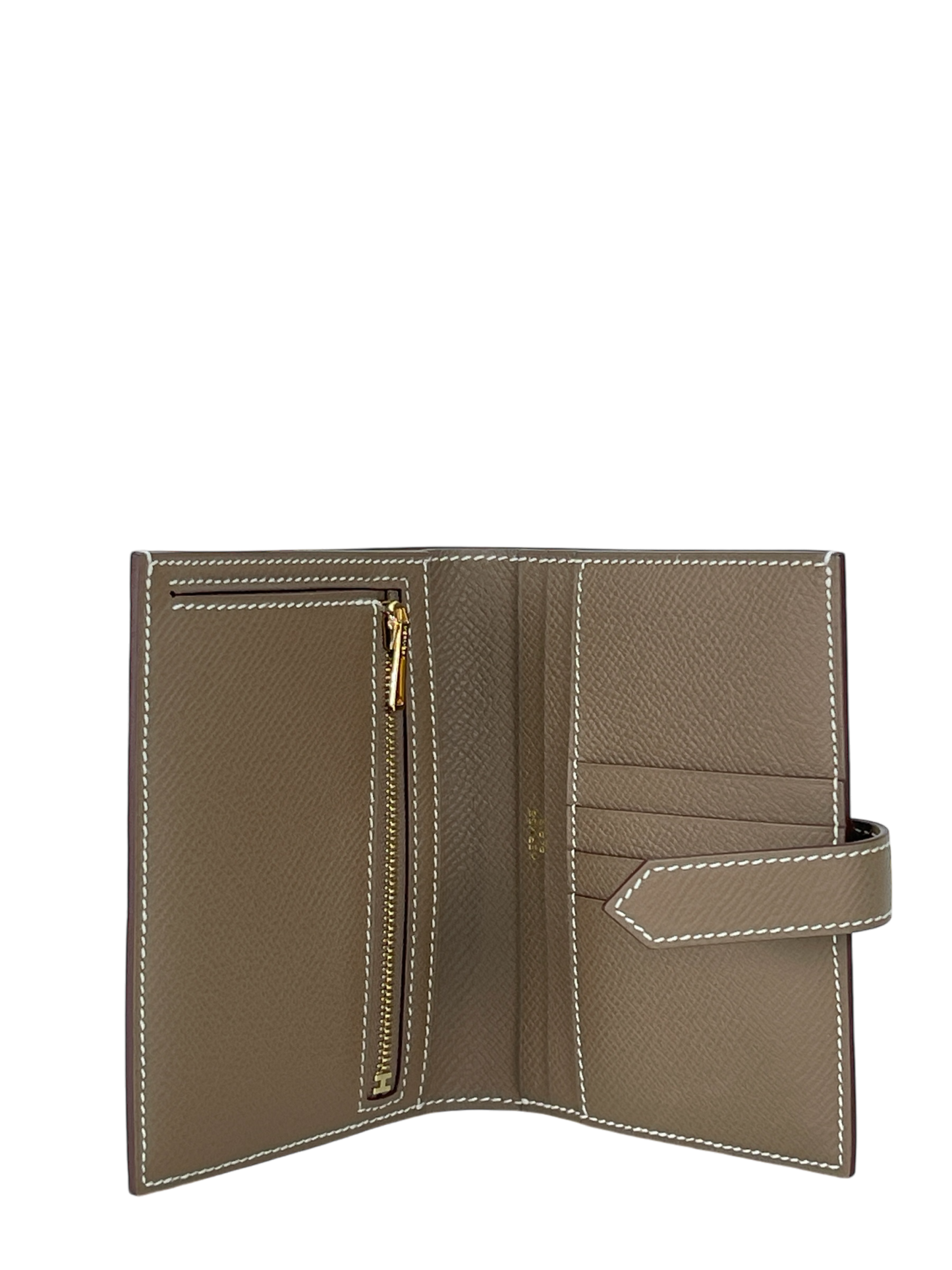 HERMES - Bearn Mini wallet Etoupe Epsom Gold Hardware