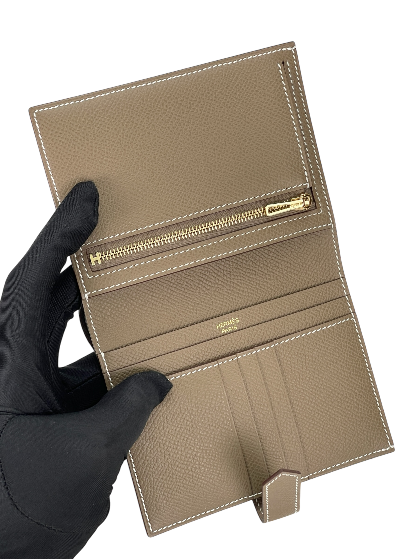 HERMES - Bearn Mini wallet Etoupe Epsom Gold Hardware