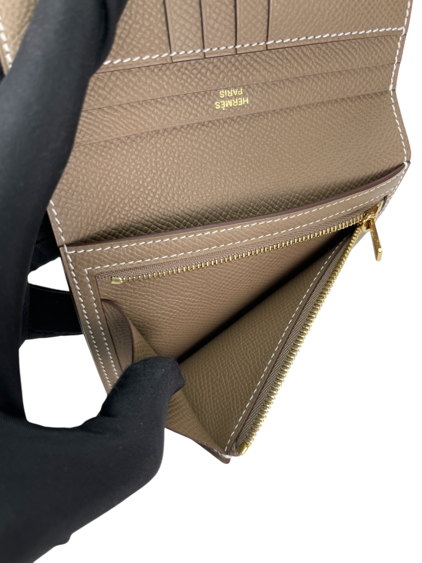 HERMES - Bearn Mini wallet Etoupe Epsom Gold Hardware