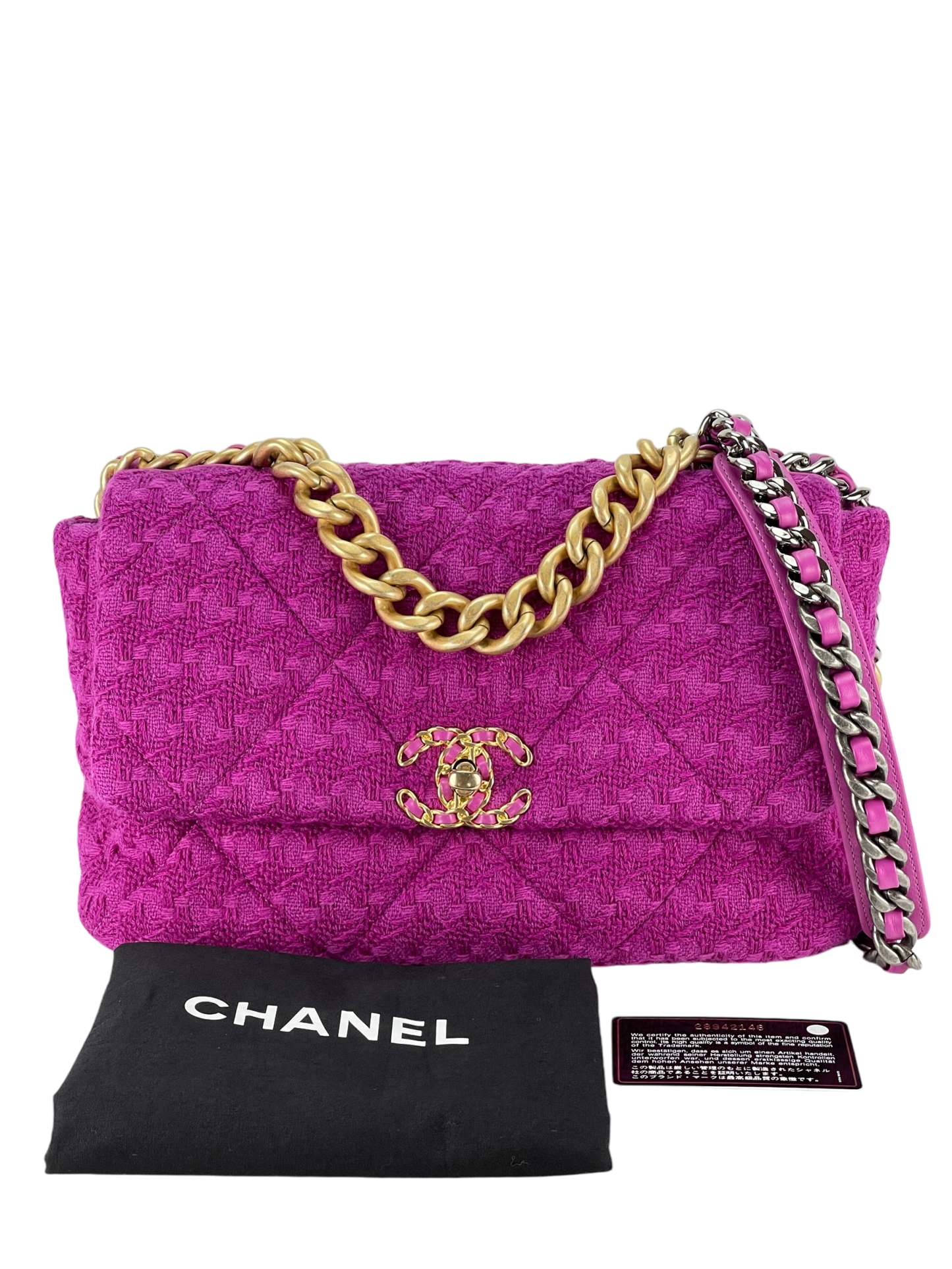 CHANEL - 19 Large Flap Bag Fuchsia Tweed