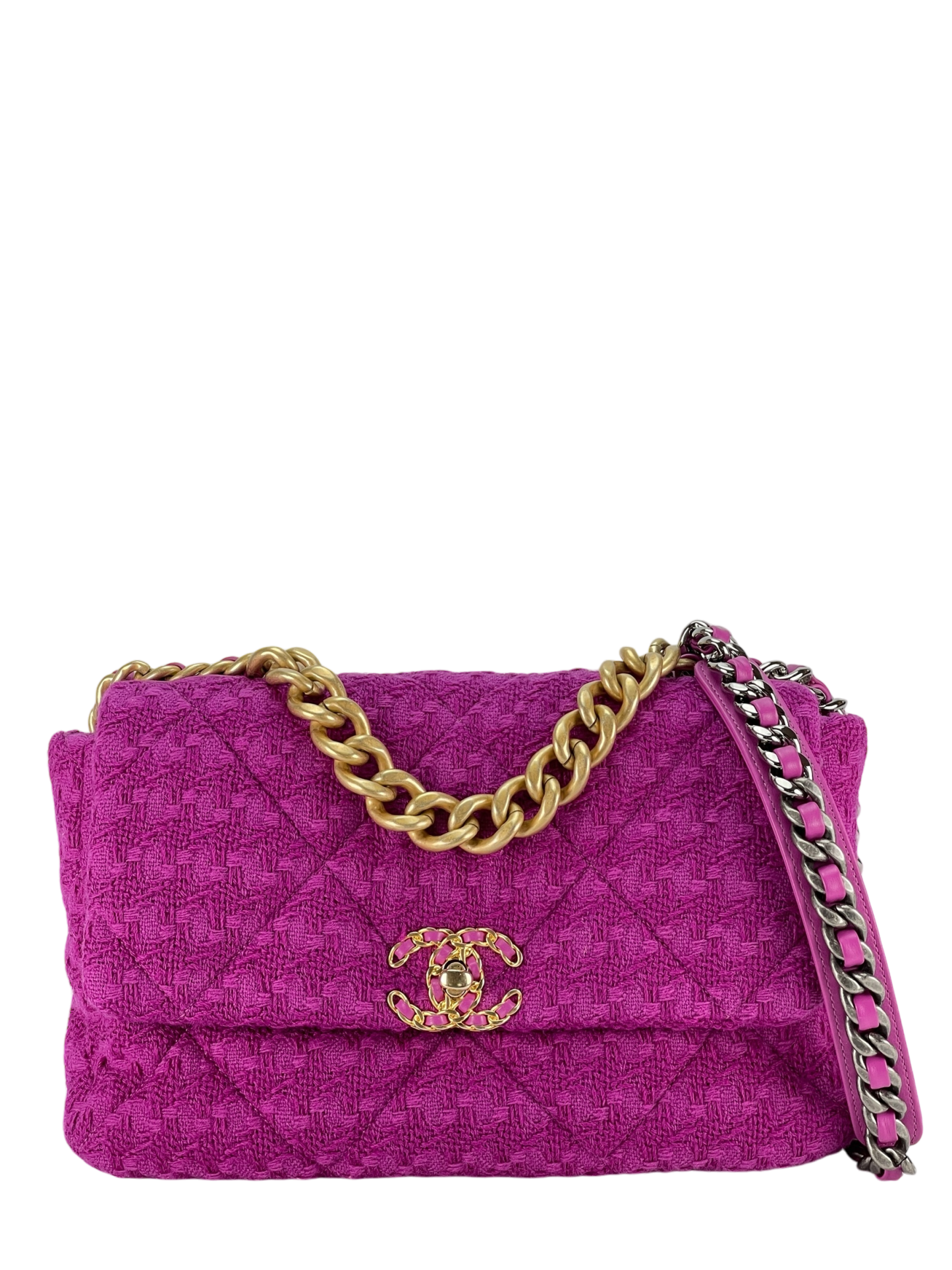 CHANEL - 19 Large Flap Bag Fuchsia Tweed