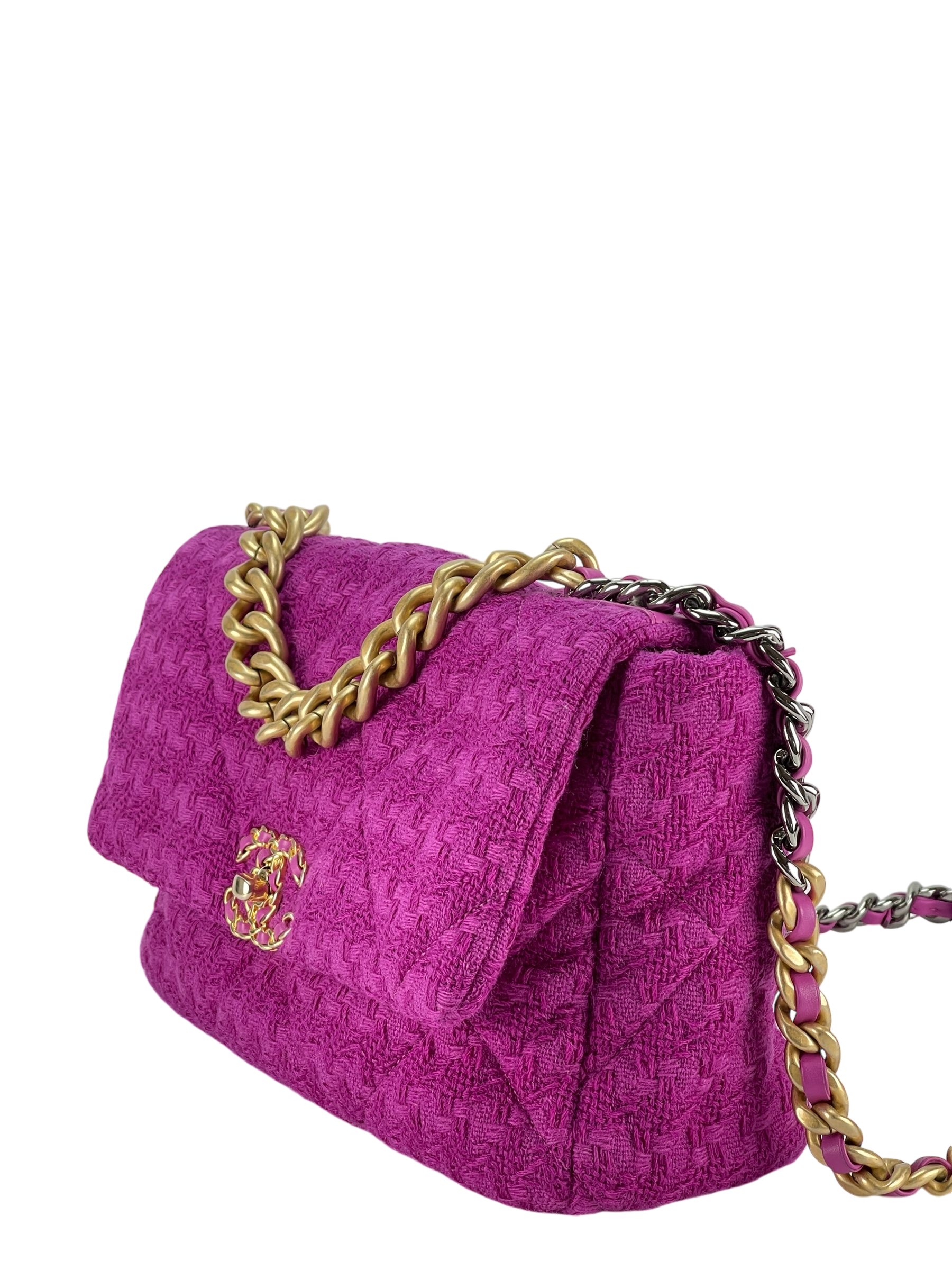 CHANEL - 19 Large Flap Bag Fuchsia Tweed