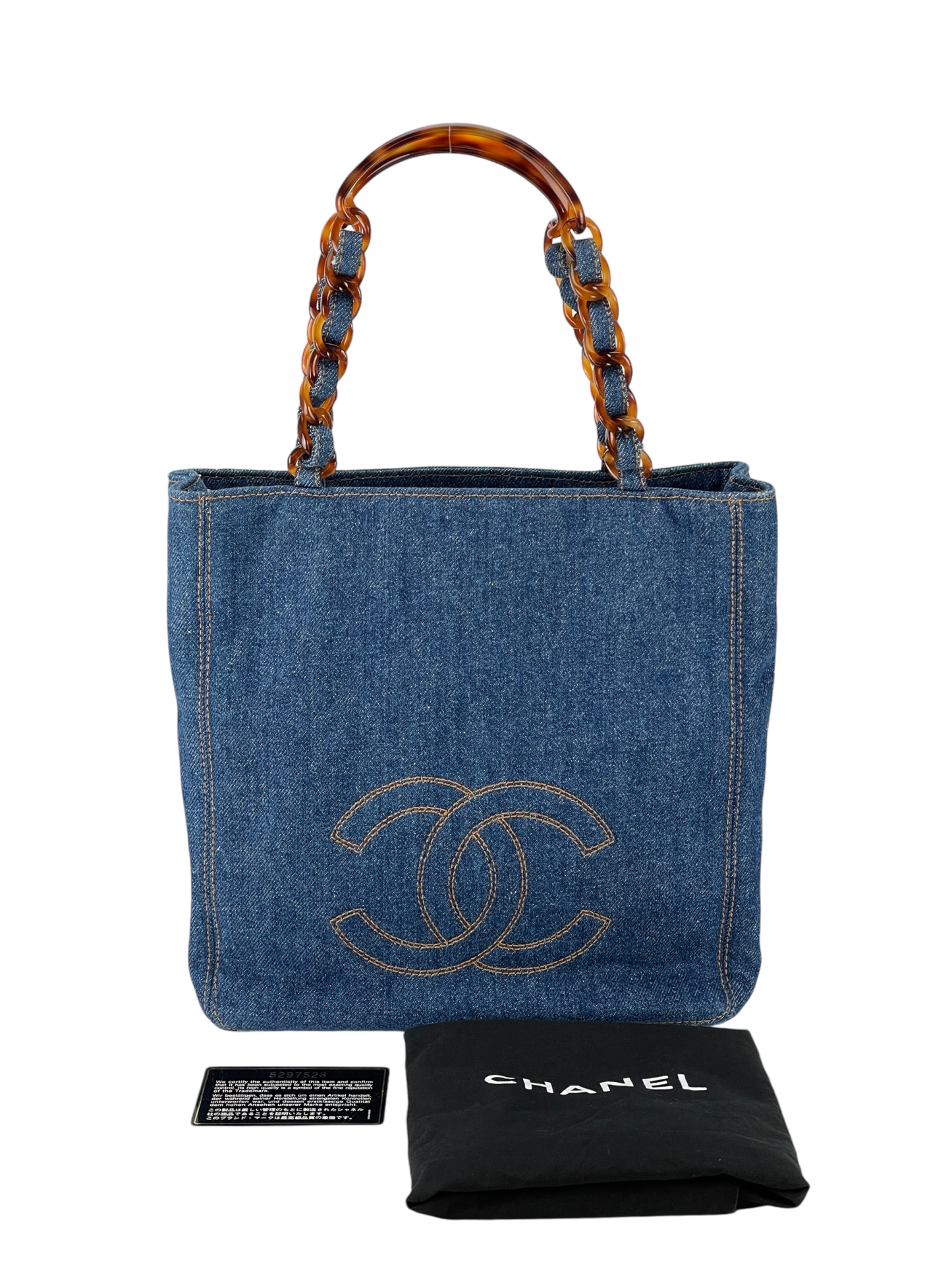 CHANEL - Denim Tortoiseshell Chain Tote Bag