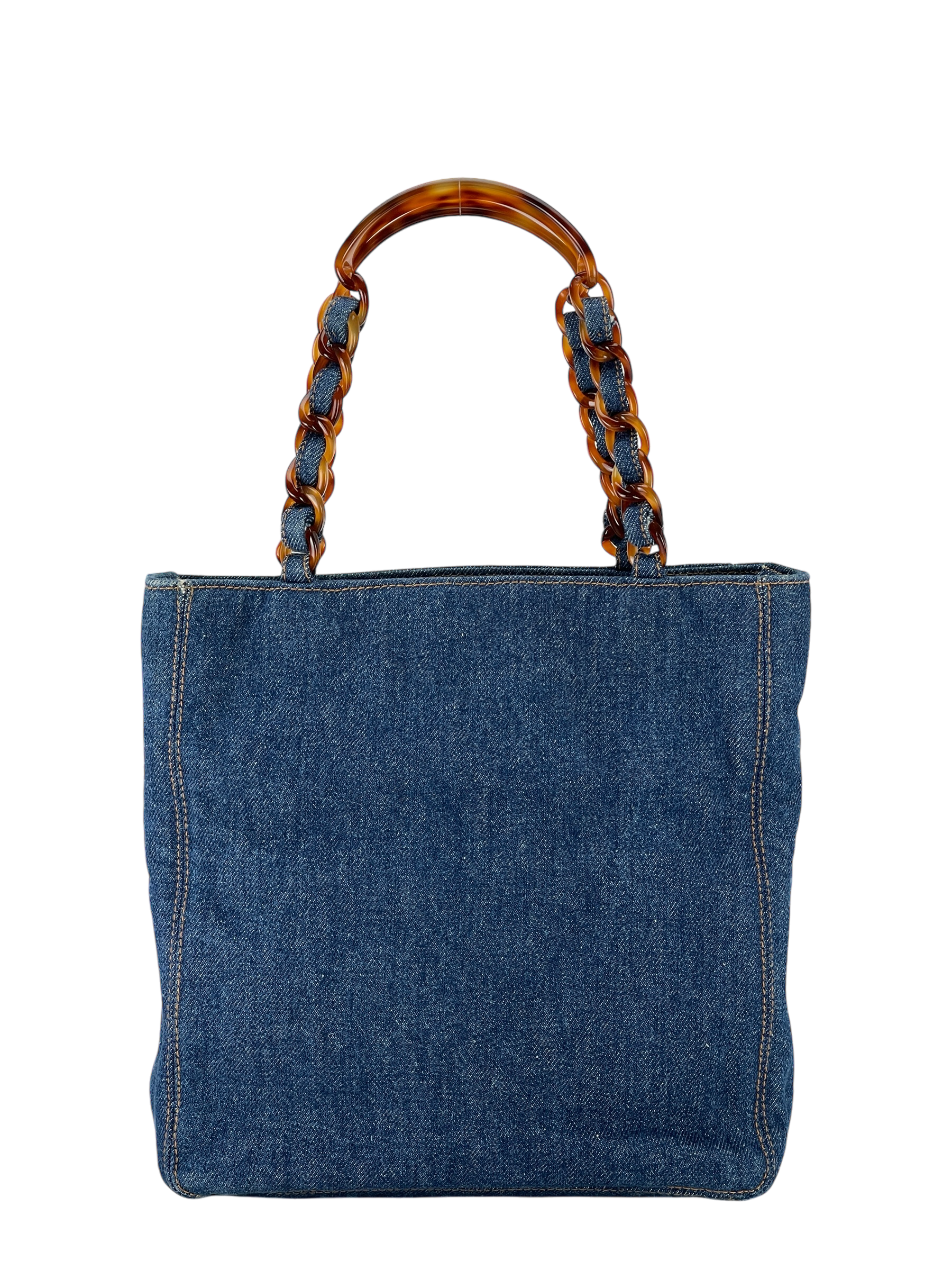 CHANEL - Denim Tortoiseshell Chain Tote Bag
