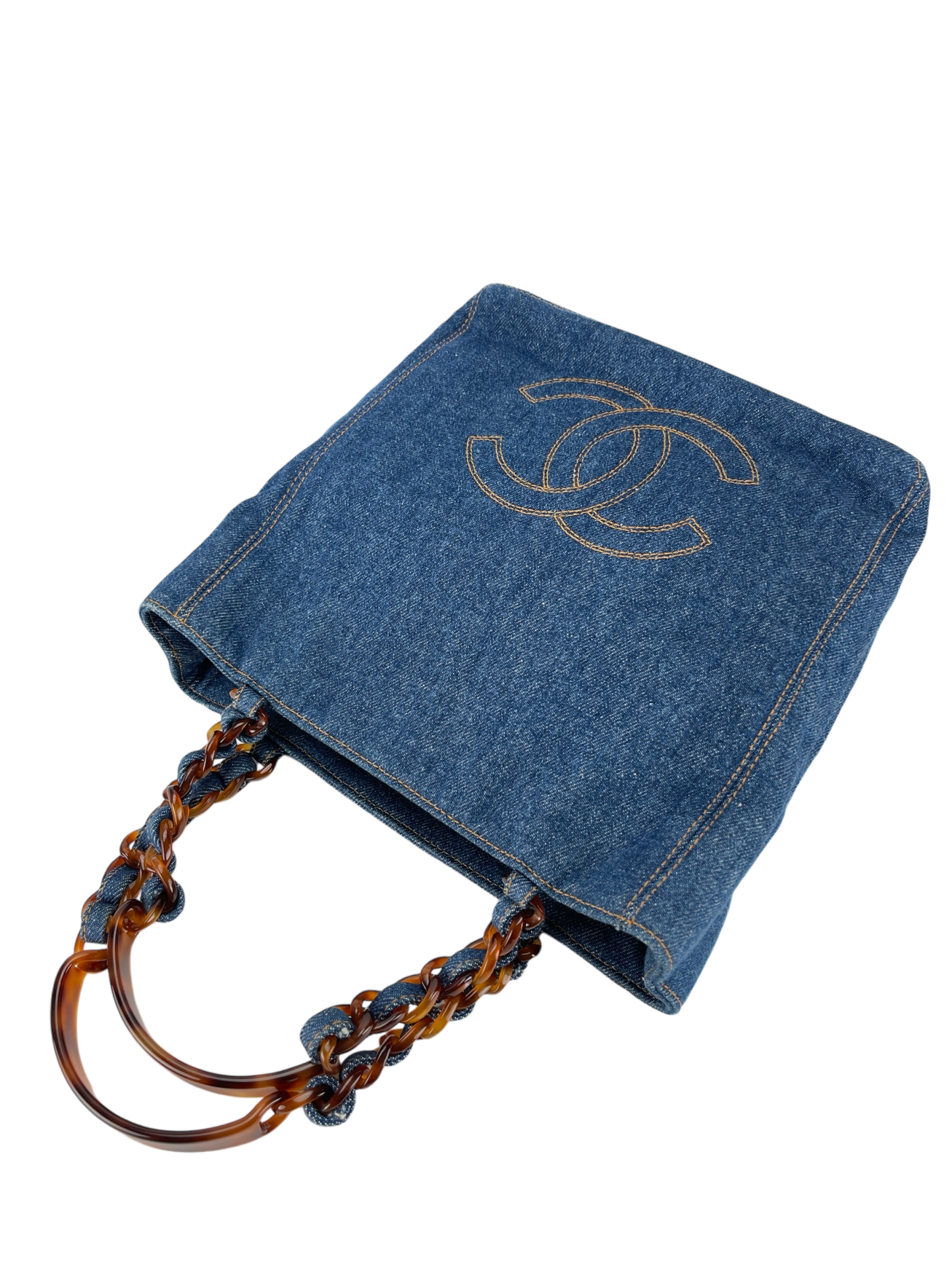 CHANEL - Denim Tortoiseshell Chain Tote Bag
