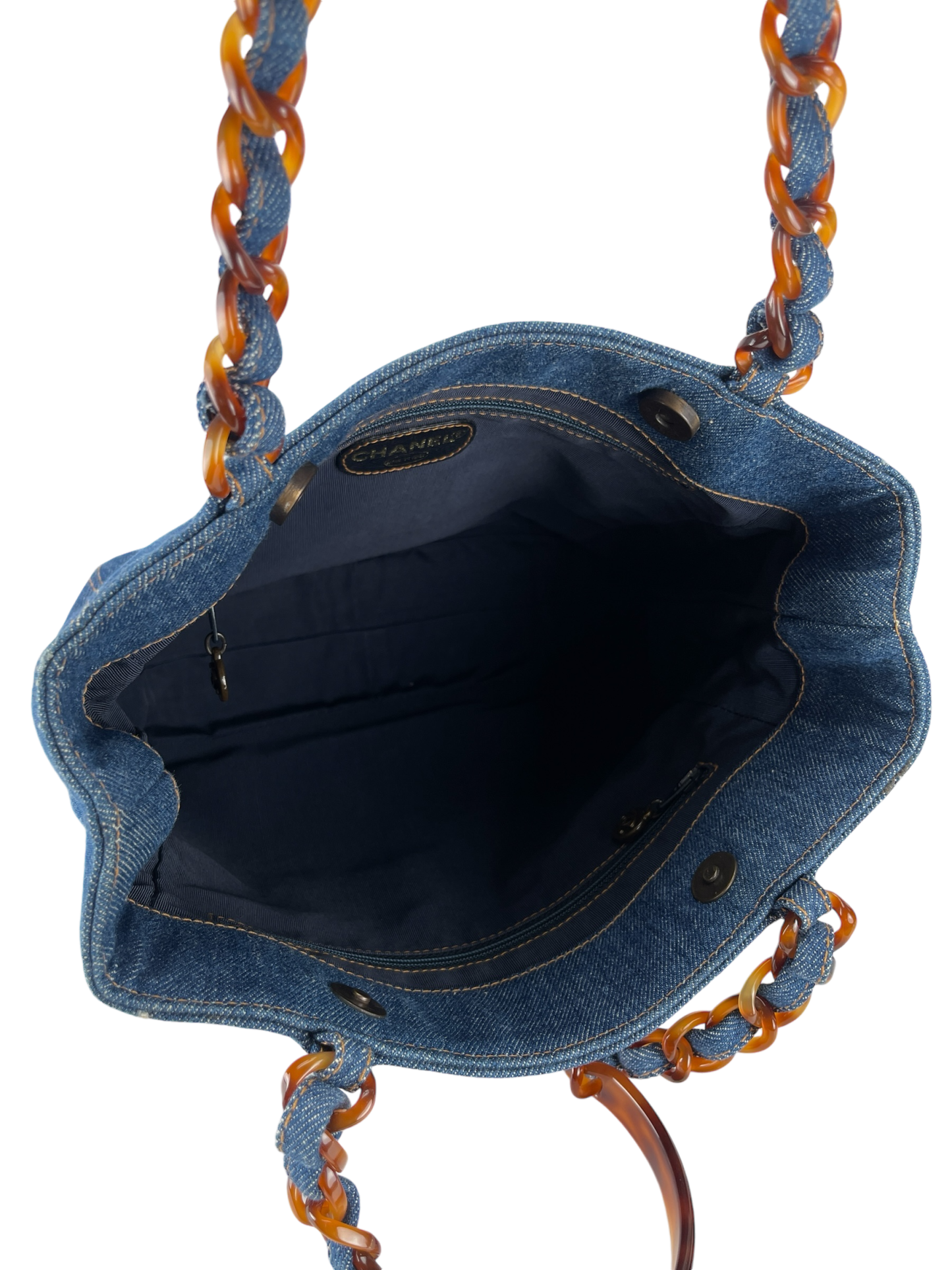 CHANEL - Denim Tortoiseshell Chain Tote Bag