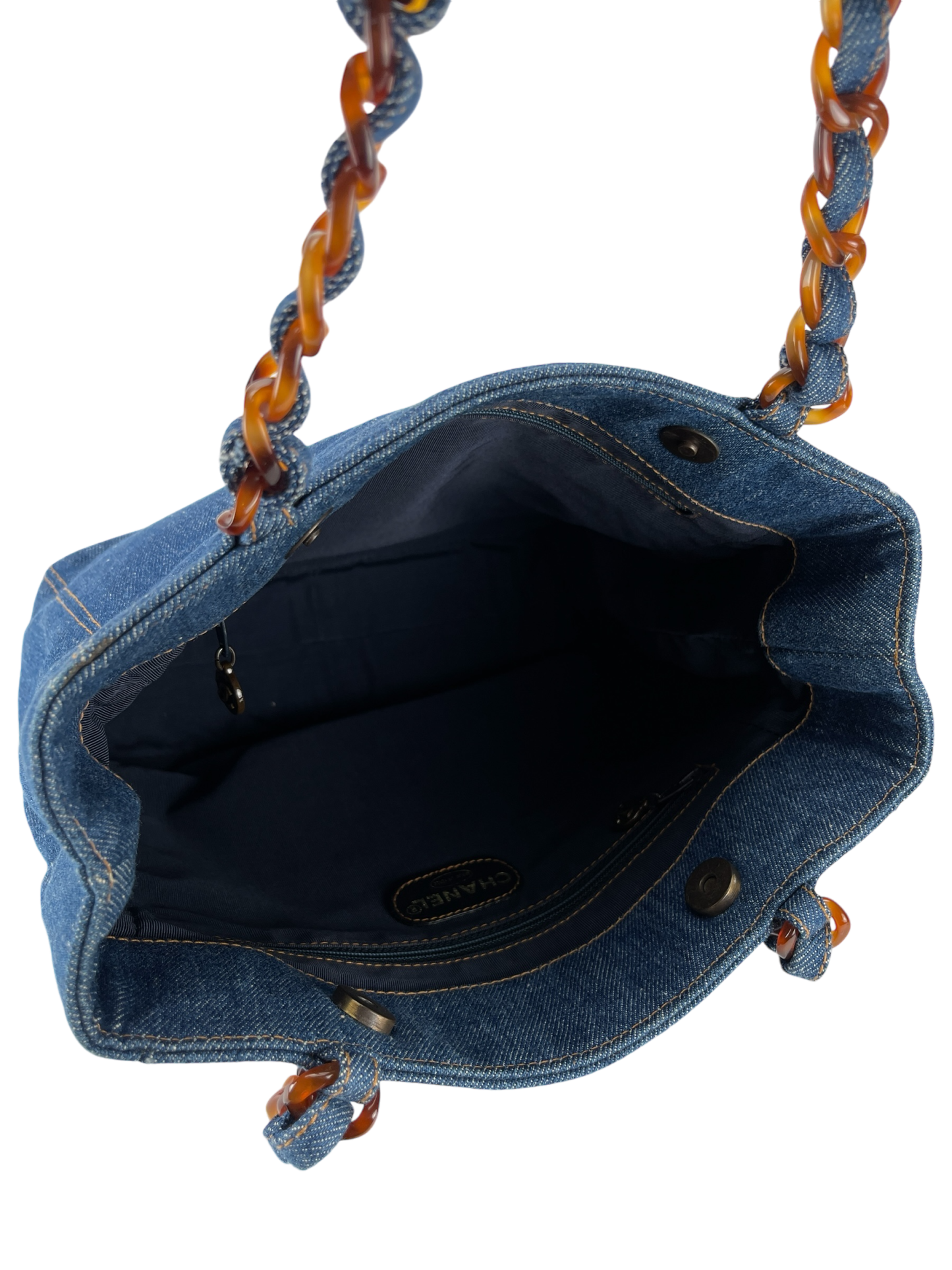 CHANEL - Denim Tortoiseshell Chain Tote Bag