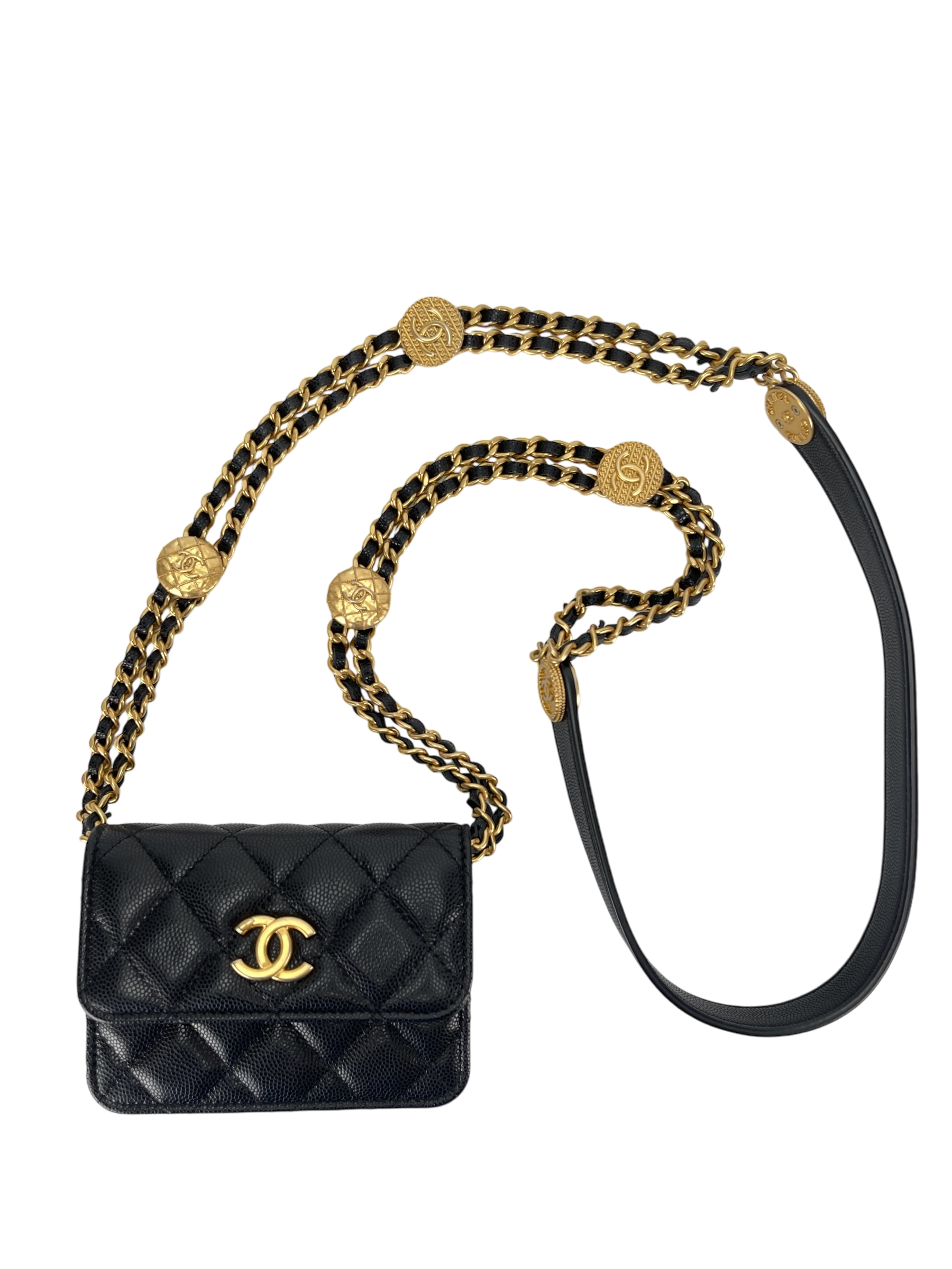 CHANEL - 22A Twist Your Buttons Flap Shoulder Bag Black Caviar Gold Hardware