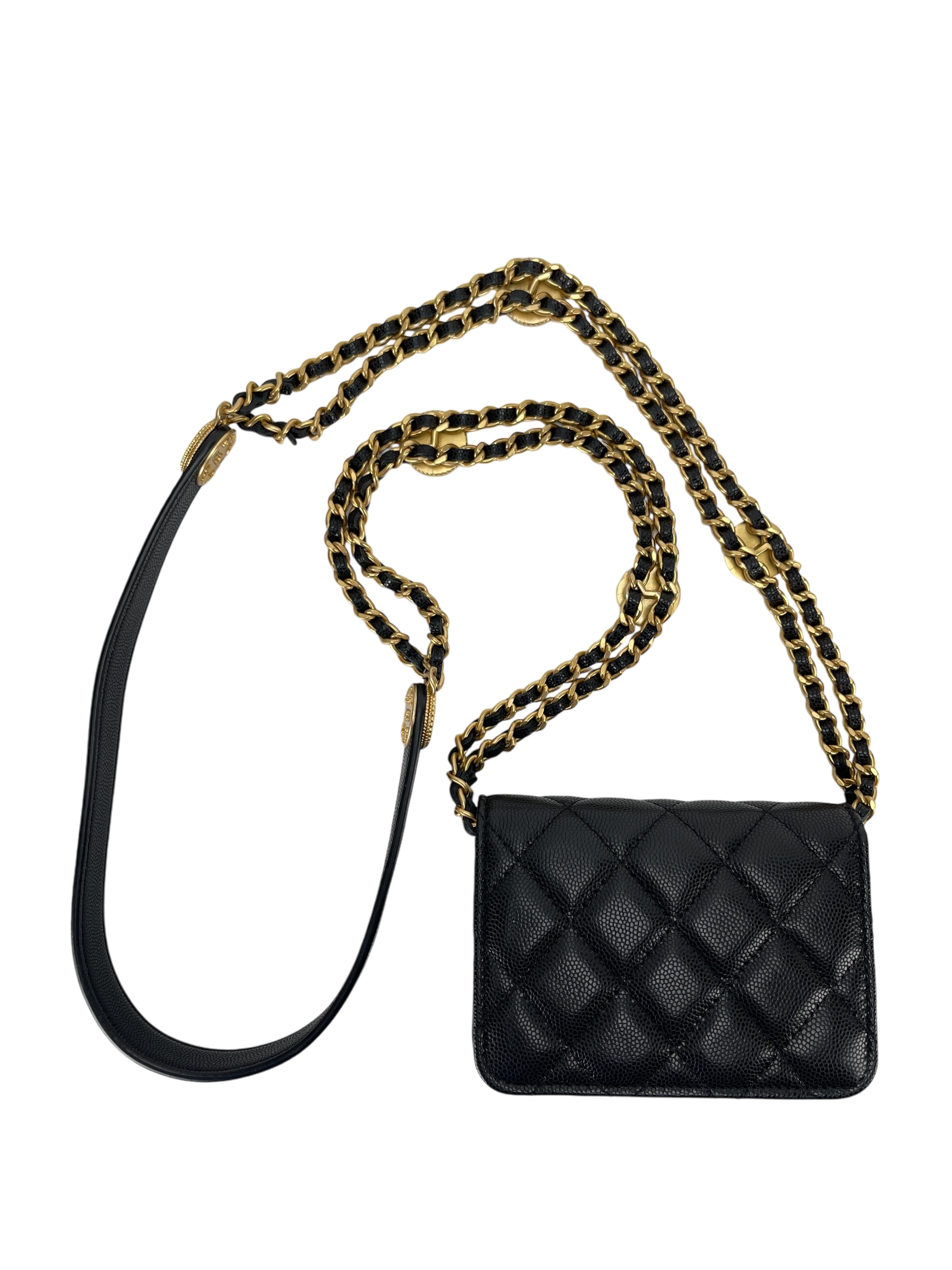 CHANEL - 22A Twist Your Buttons Flap Shoulder Bag Black Caviar Gold Hardware