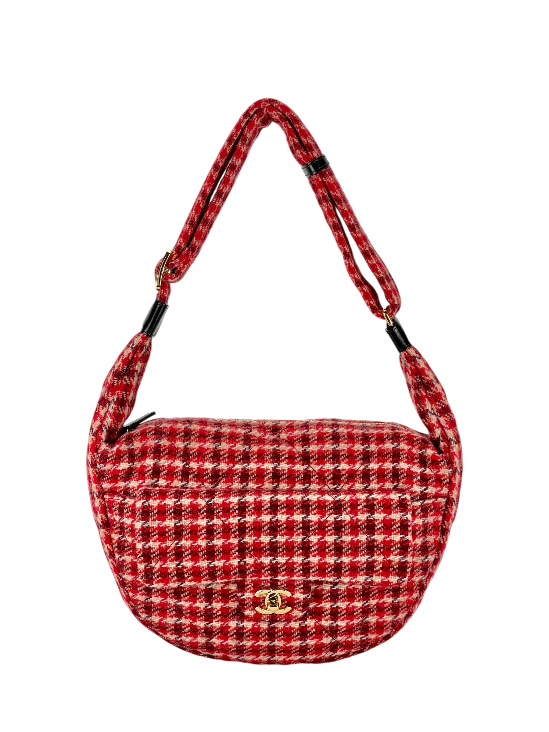 CHANEL - Grand Sac Hobo Red Tweed Gold Hardware