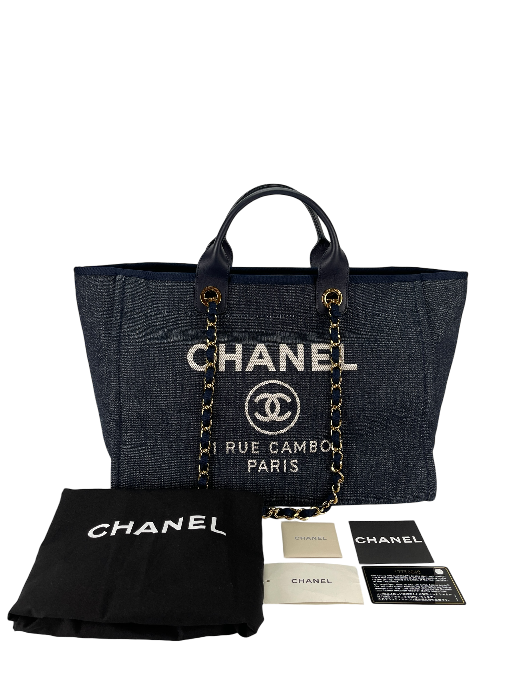 CHANEL - Deauville Tote Navy Blue Denim Gold Hardware
