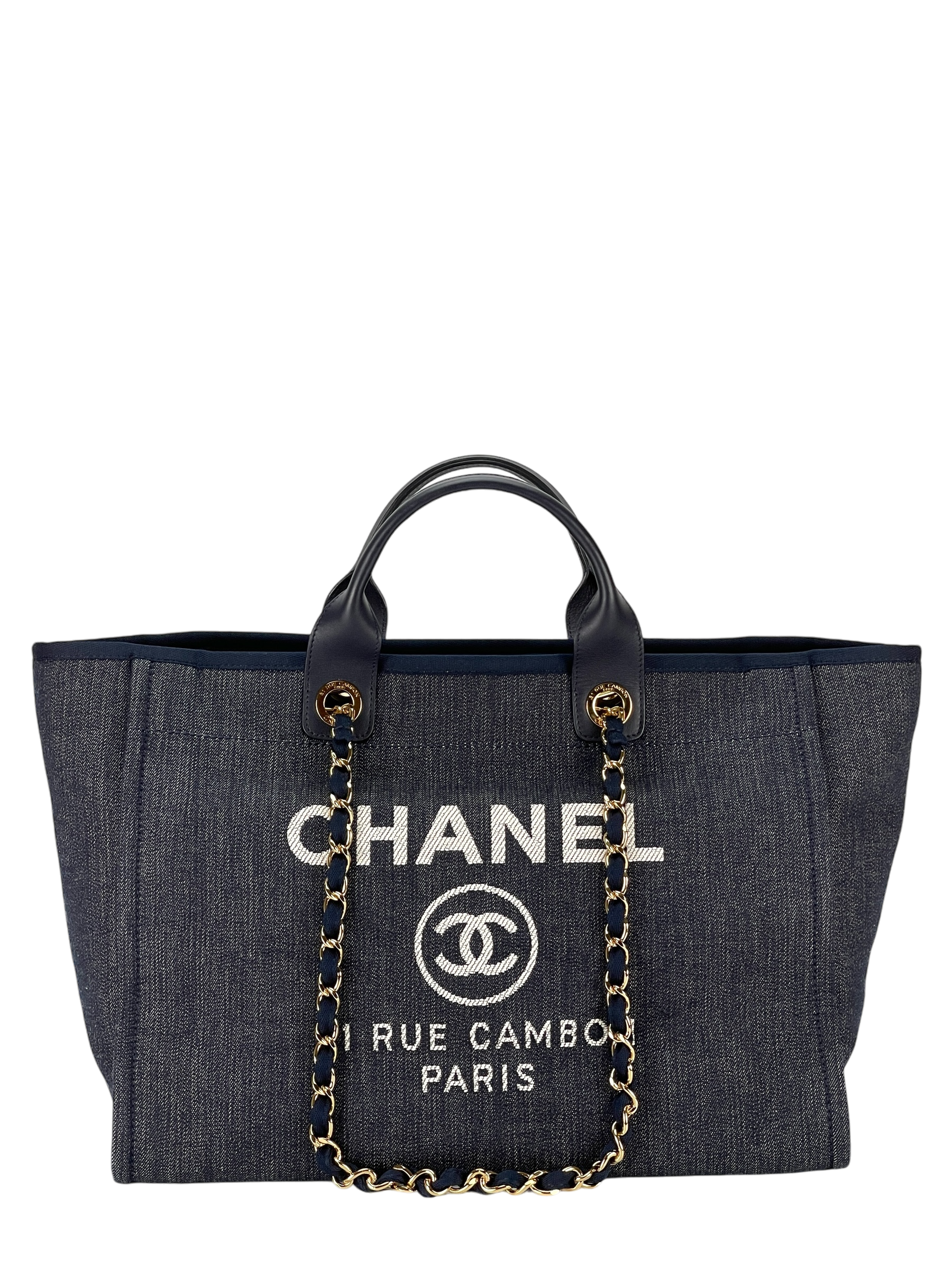 CHANEL - Deauville Tote Navy Blue Denim Gold Hardware