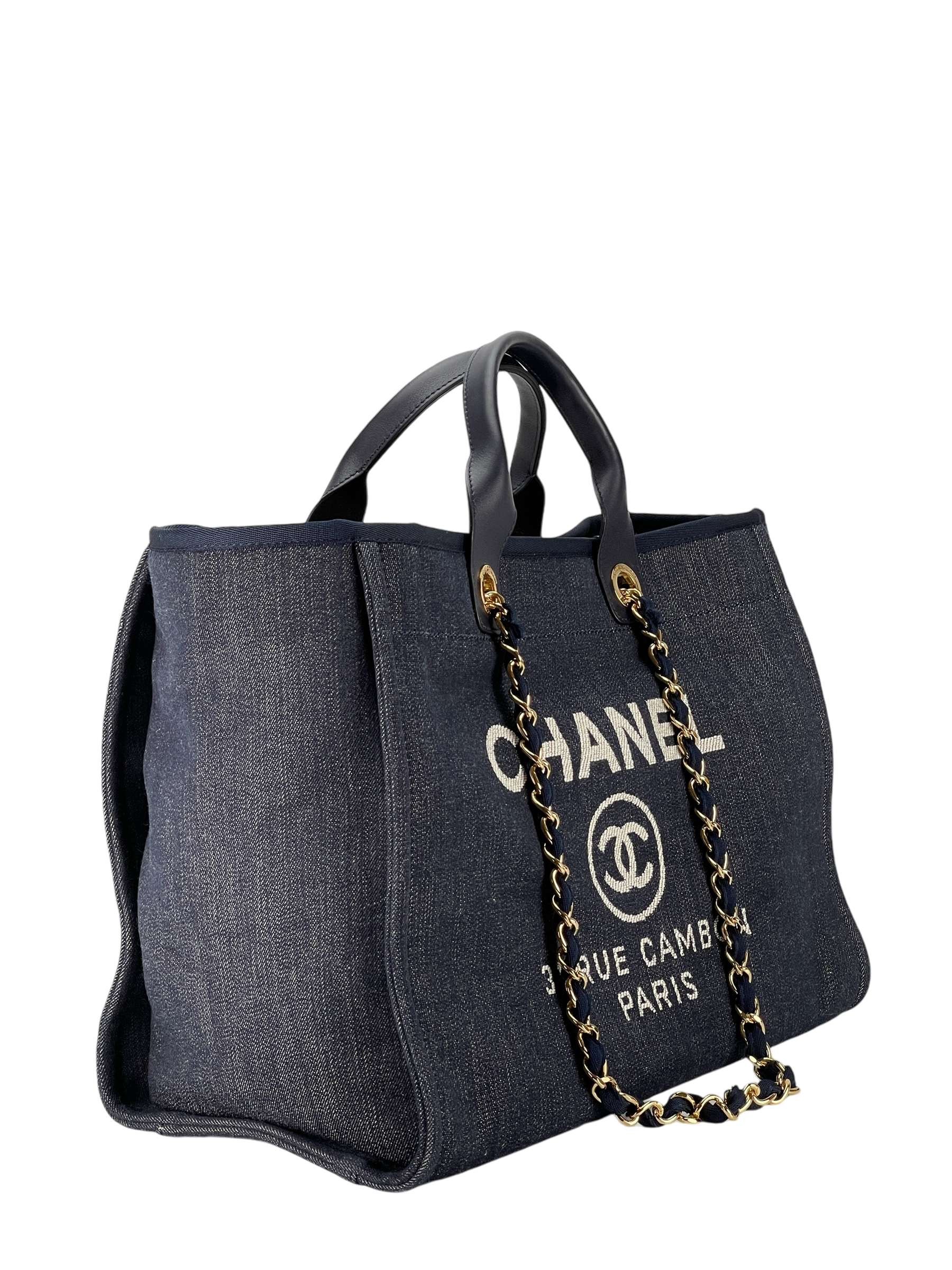 CHANEL - Deauville Tote Navy Blue Denim Gold Hardware