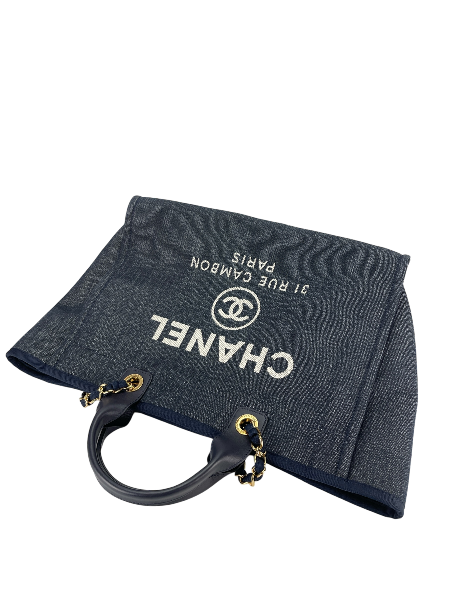 CHANEL - Deauville Tote Navy Blue Denim Gold Hardware