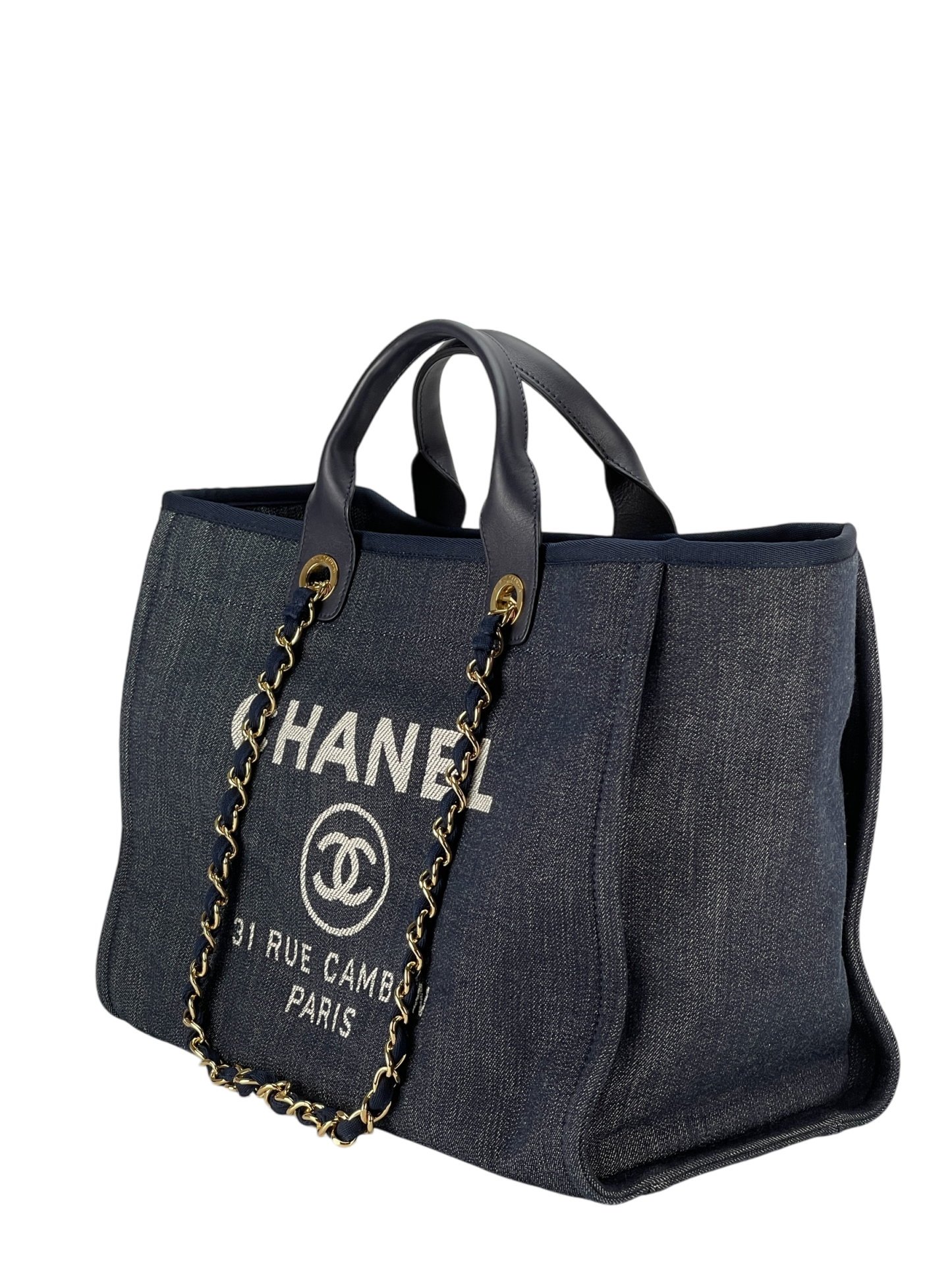 CHANEL - Deauville Tote Navy Blue Denim Gold Hardware