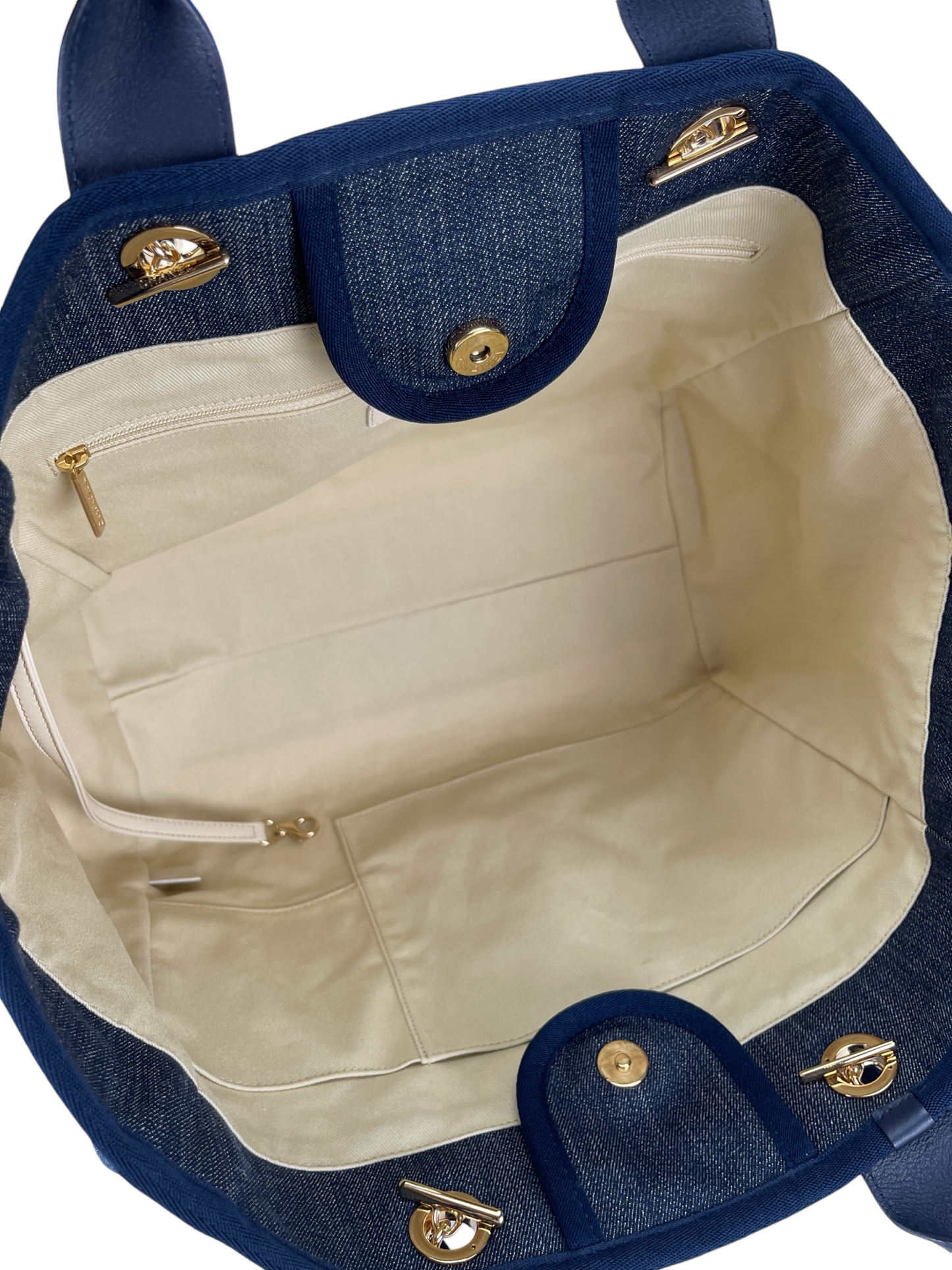 CHANEL - Deauville Tote Navy Blue Denim Gold Hardware