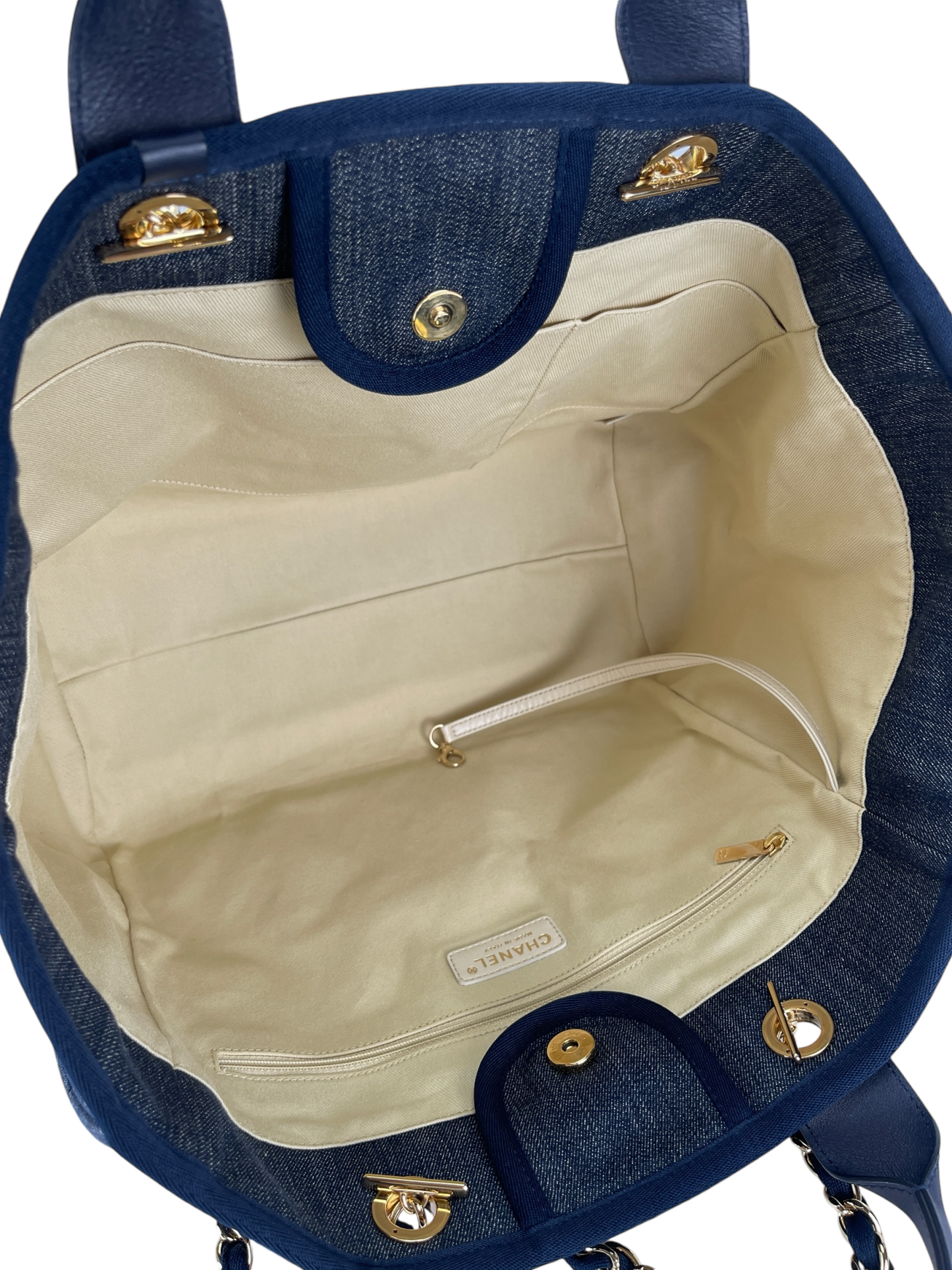 CHANEL - Deauville Tote Navy Blue Denim Gold Hardware