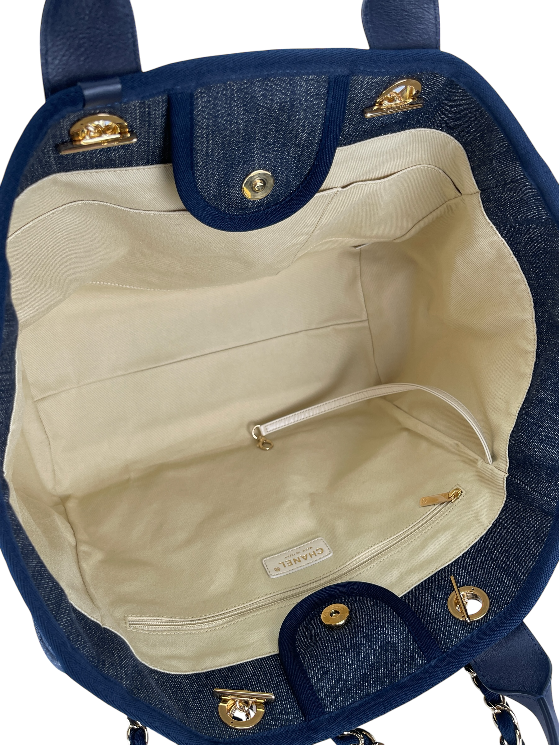 CHANEL - Deauville Tote Navy Blue Denim Gold Hardware