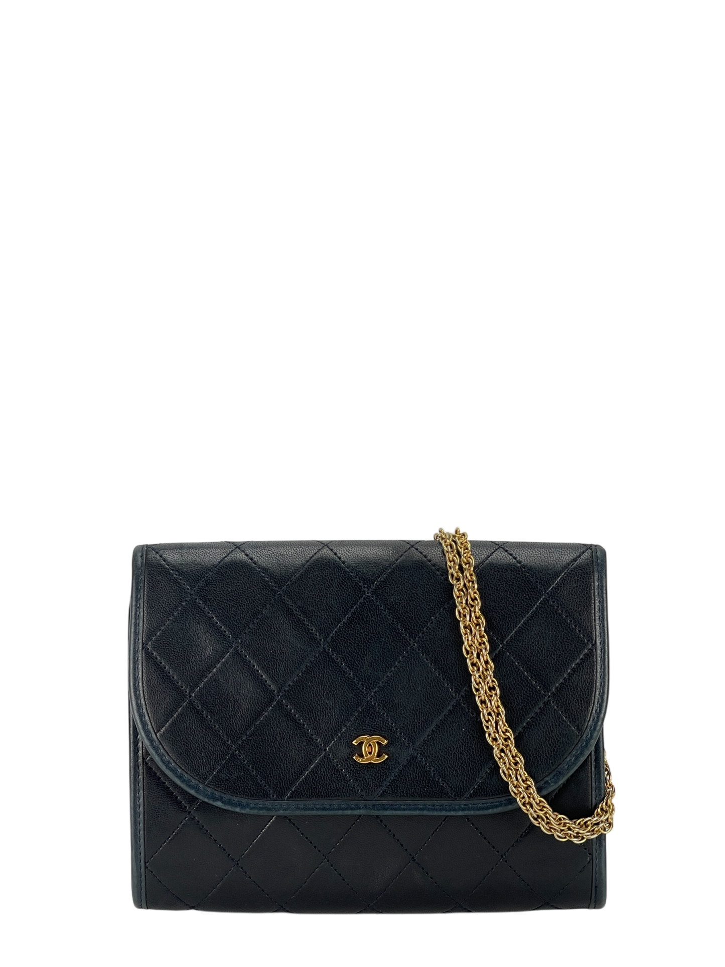 CHANEL - 1980's Small Evening Shoulder Bag Navy Lambskin