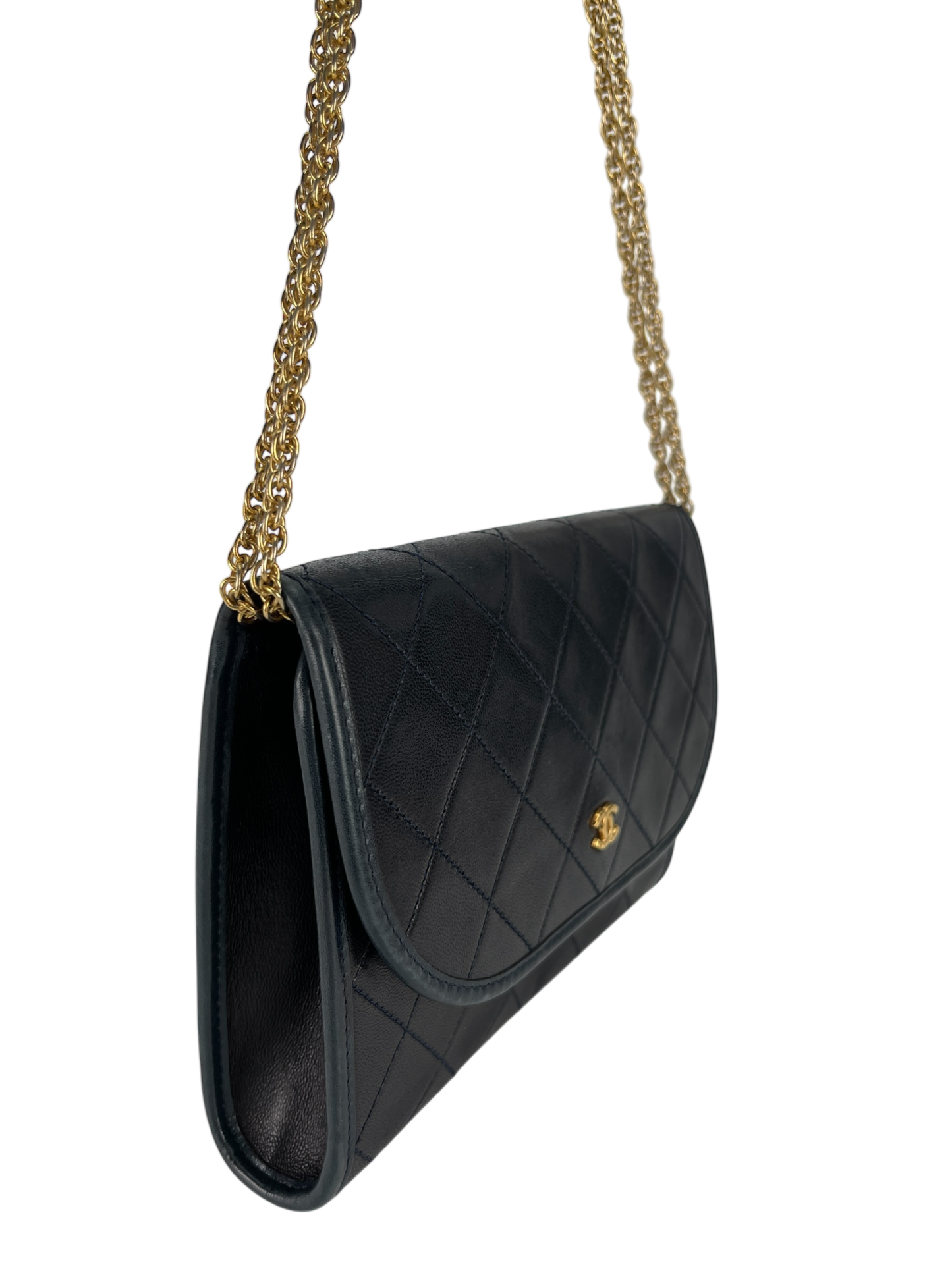 CHANEL - 1980's Small Evening Shoulder Bag Navy Lambskin