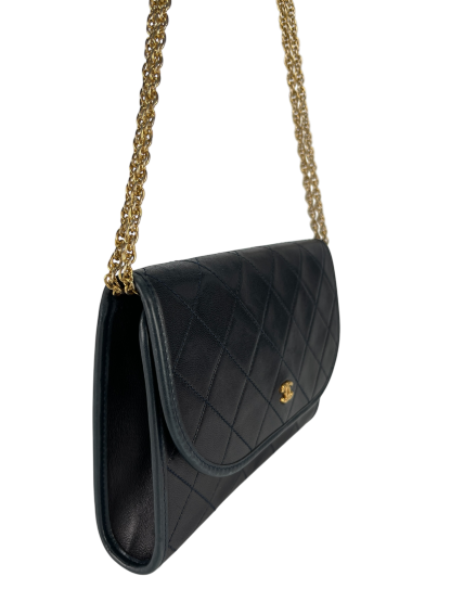 CHANEL - 1980's Small Evening Shoulder Bag Navy Lambskin