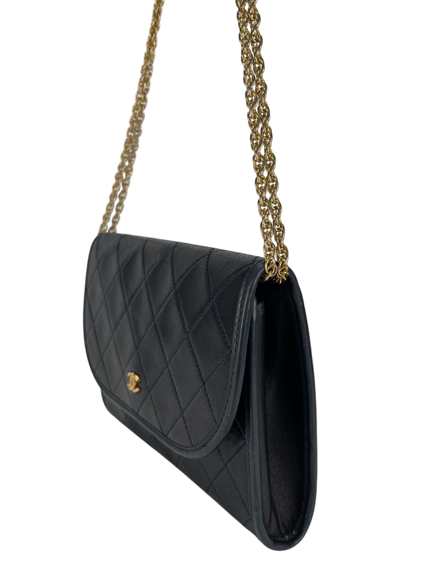 CHANEL - 1980's Small Evening Shoulder Bag Navy Lambskin