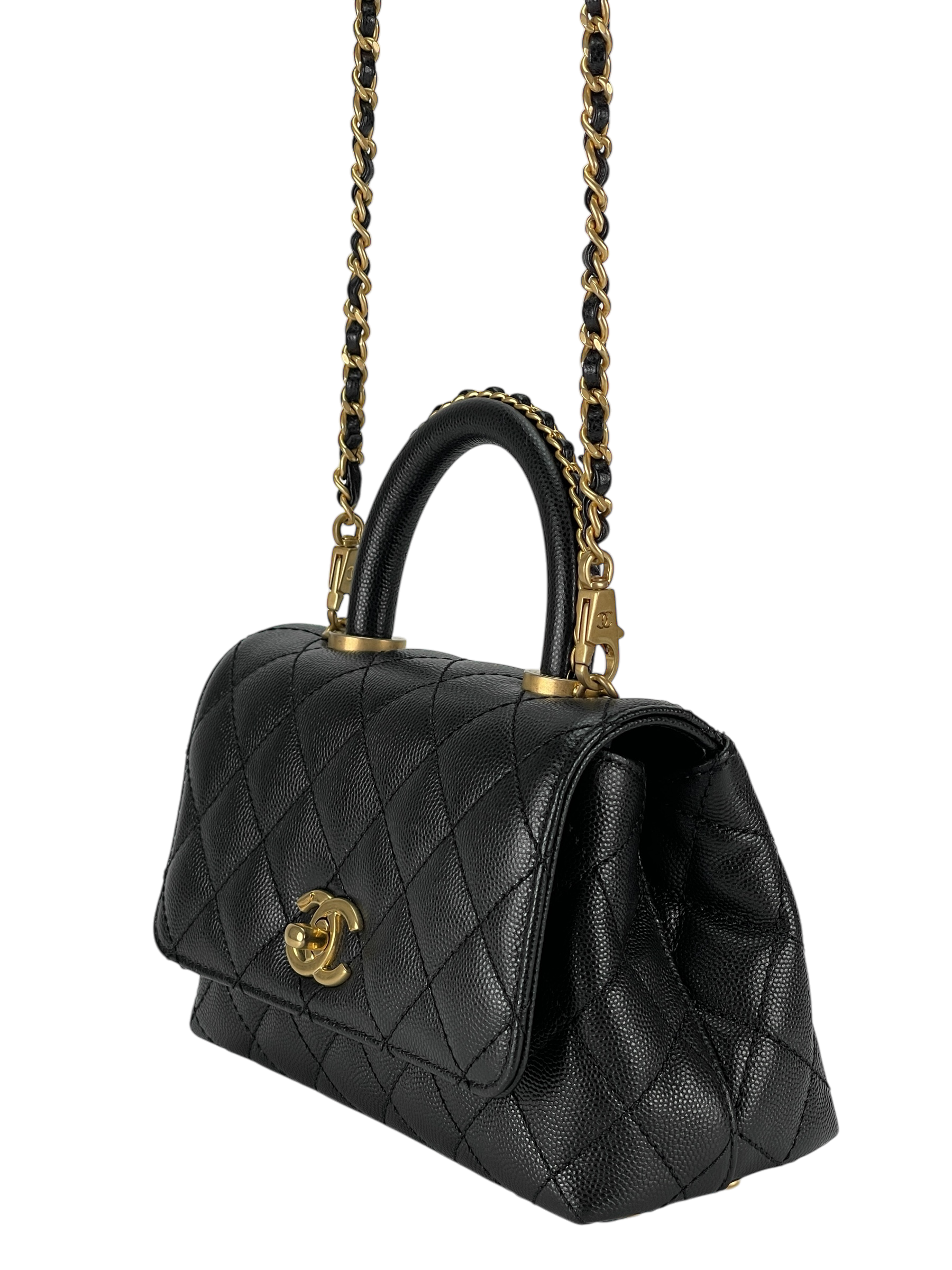 CHANEL - CoCo Handle Small Black Caviar Chain Strap Gold Hardware