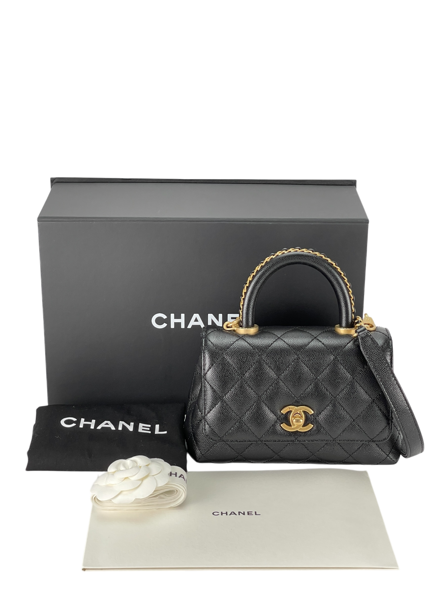 CHANEL - CoCo Handle Small Black Caviar Chain Strap Gold Hardware