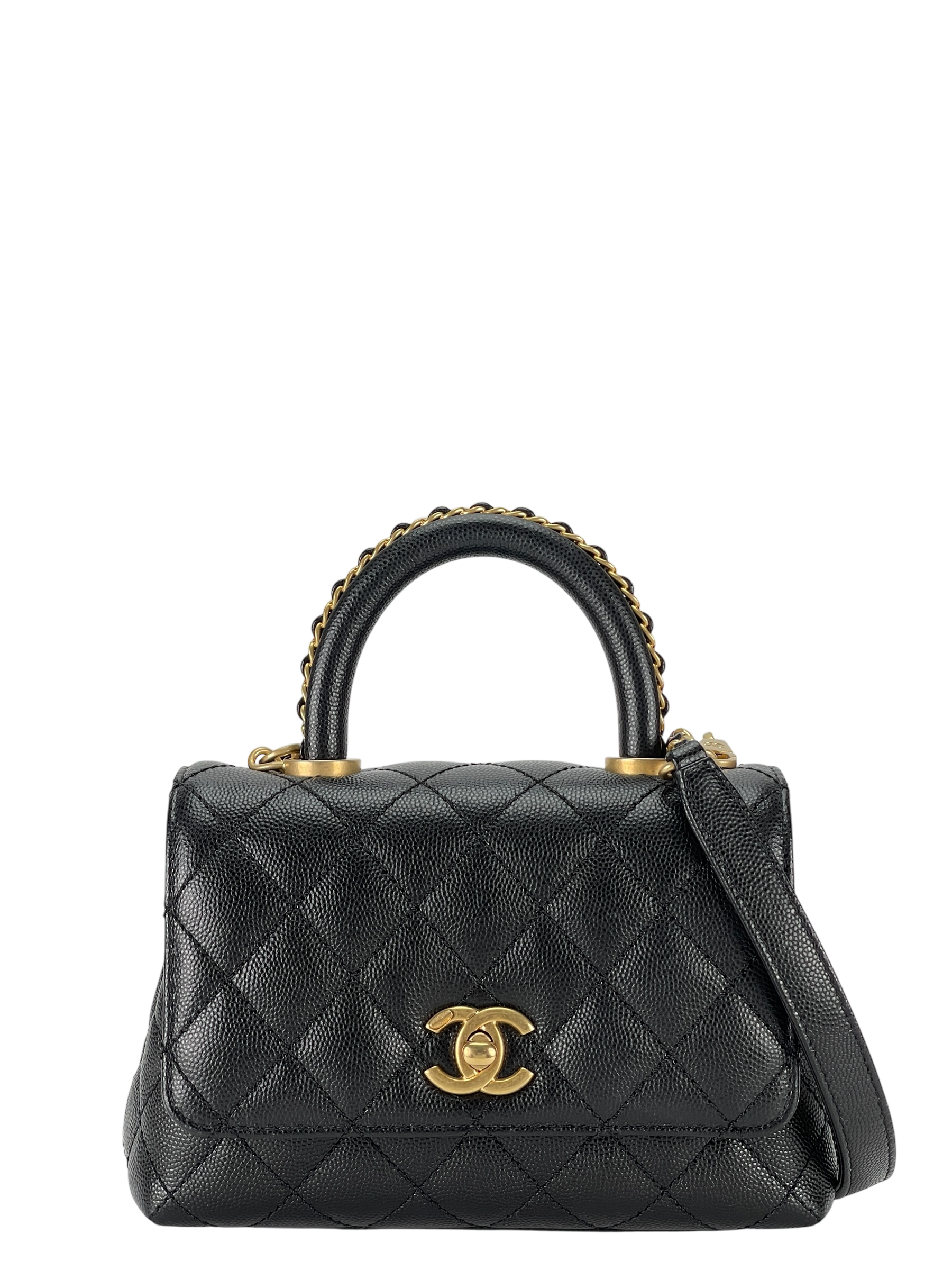 CHANEL - CoCo Handle Small Black Caviar Chain Strap Gold Hardware