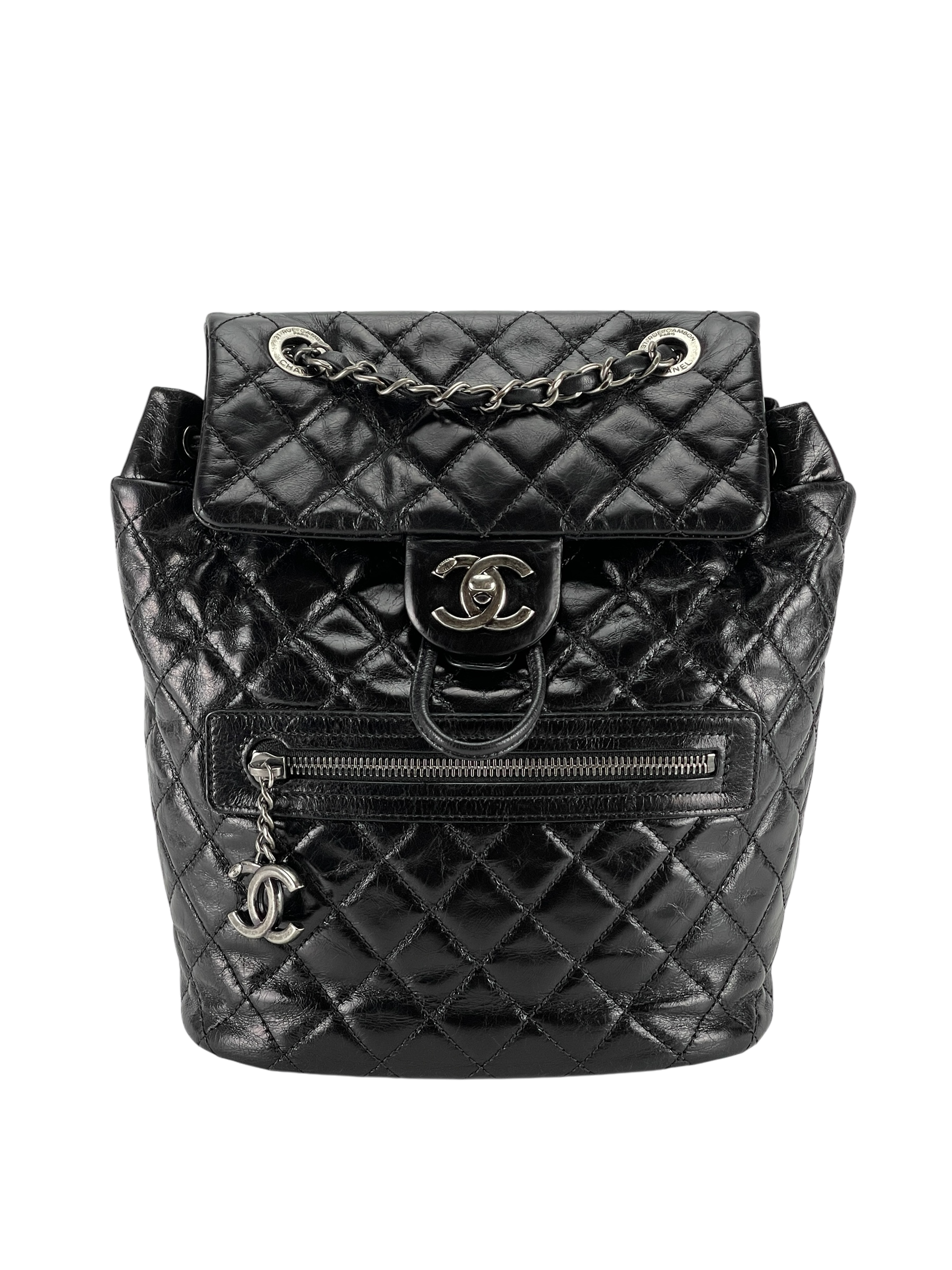 CHANEL - Small Salzburg Mountain Backpack Black Glazed Calfskin