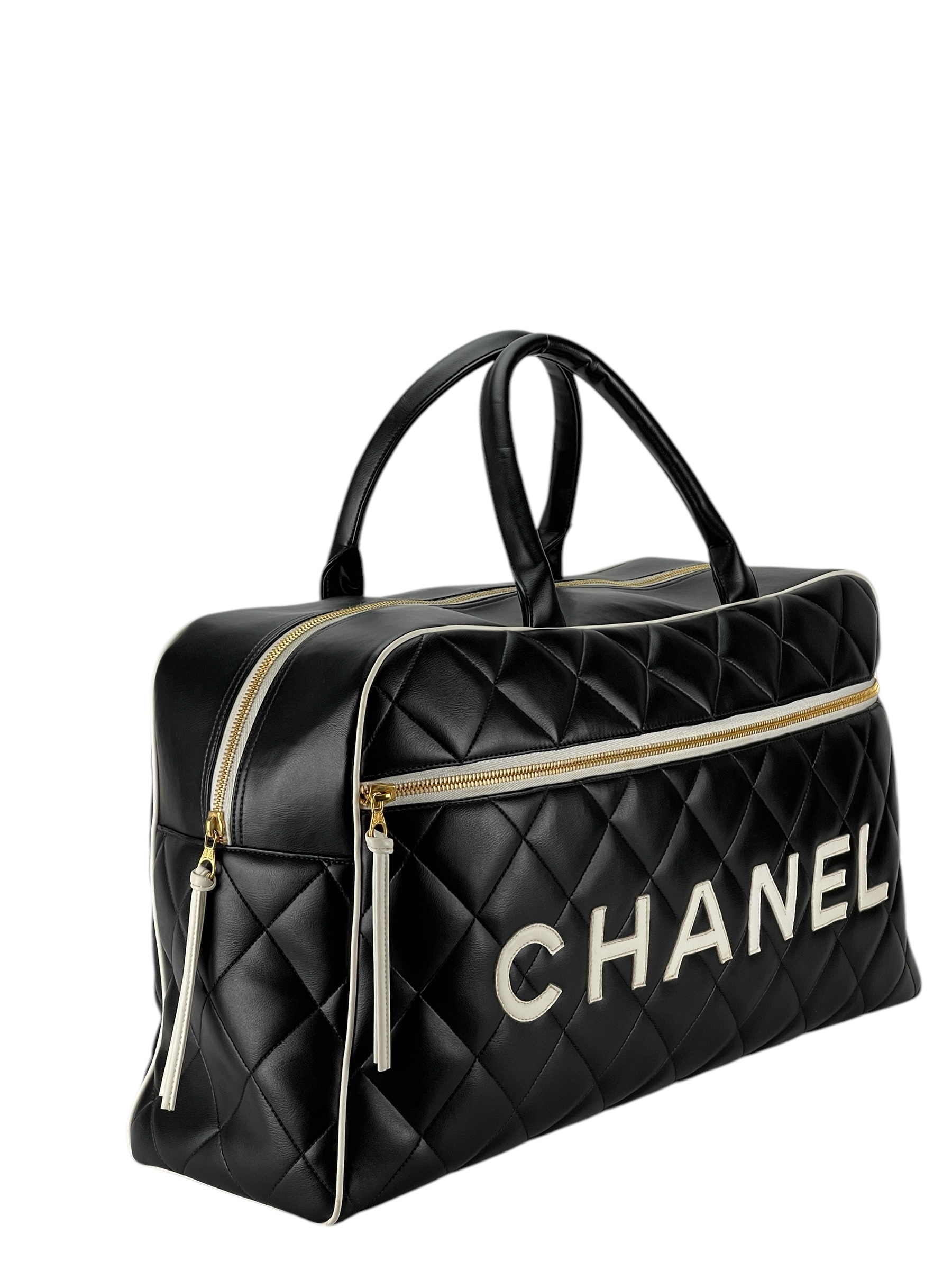 CHANEL - Bowling Bag Travel Bag Boston Bag Black Leather