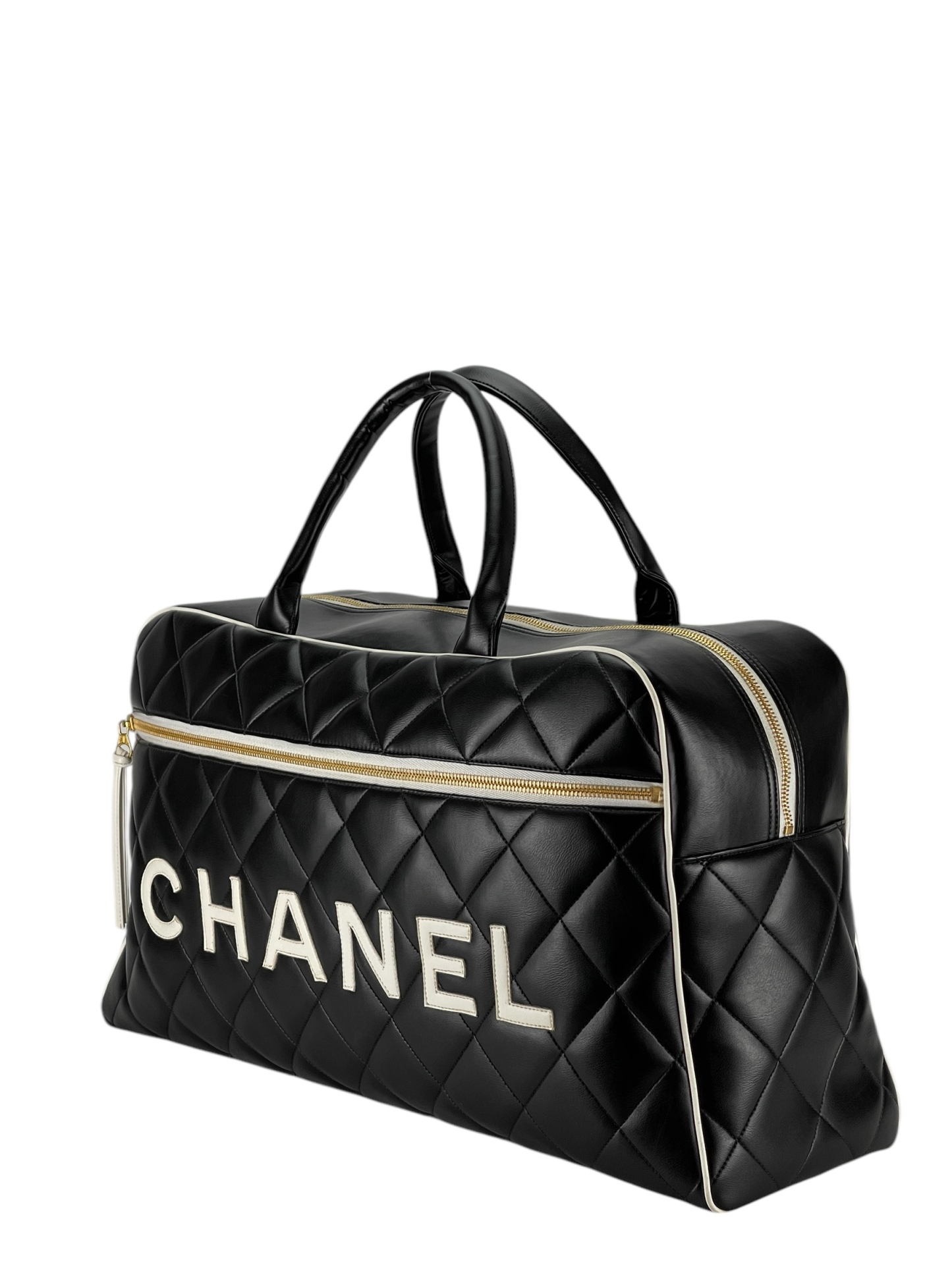 CHANEL - Bowling Bag Travel Bag Boston Bag Black Leather