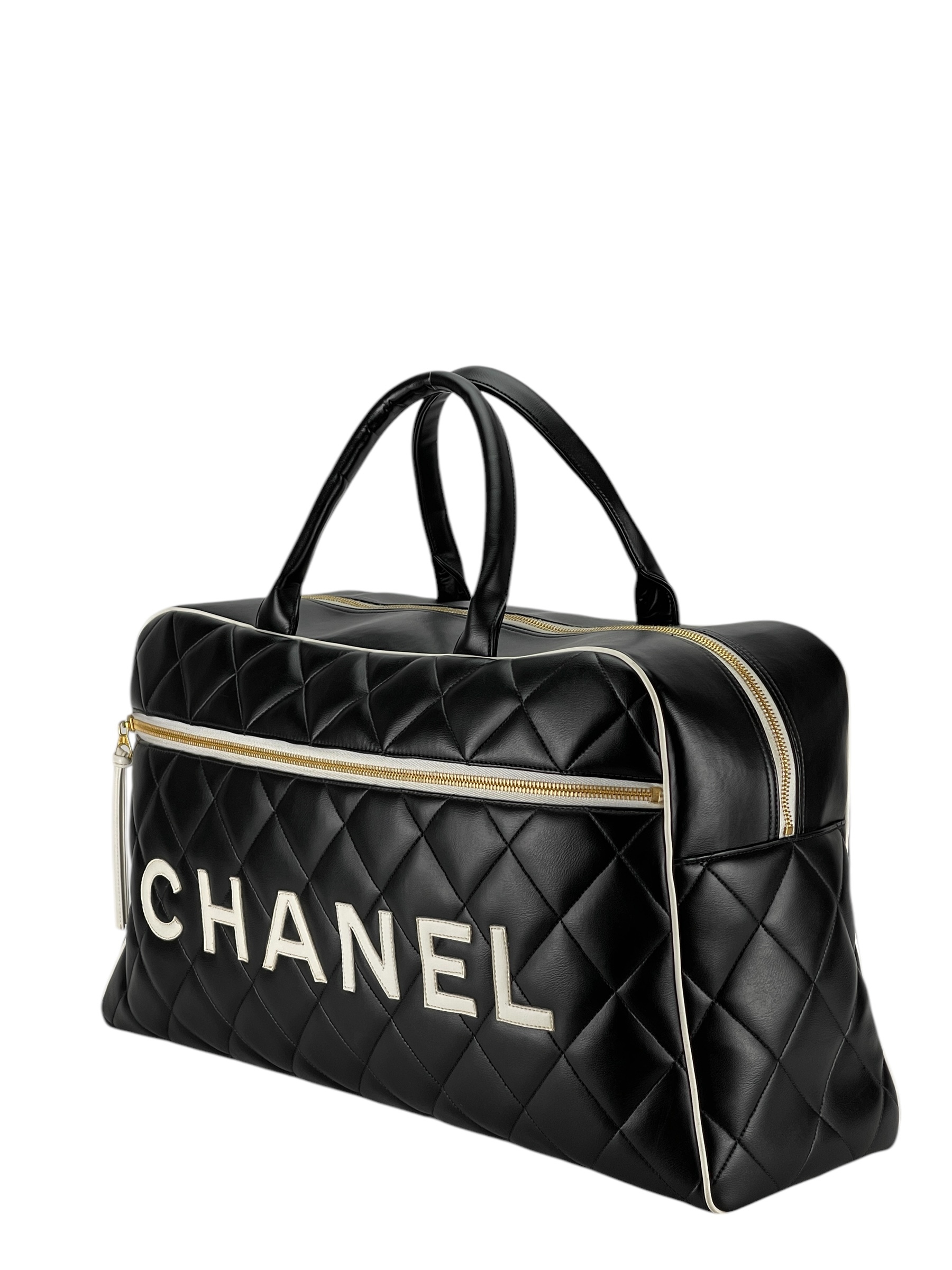 CHANEL - Bowling Bag Travel Bag Boston Bag Black Leather