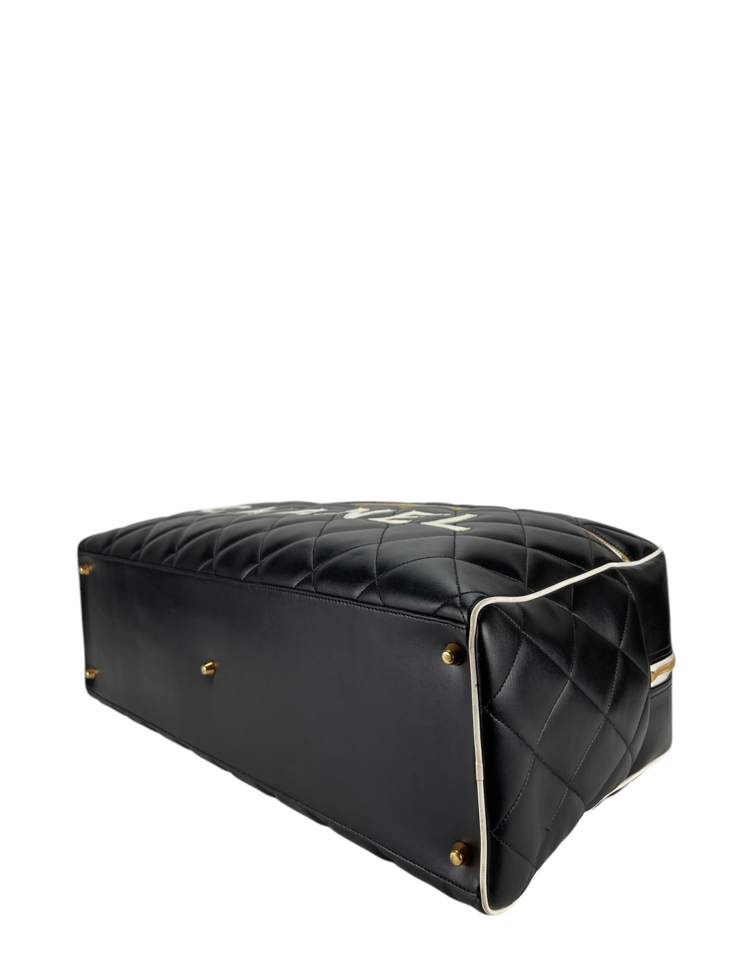 CHANEL - Bowling Bag Travel Bag Boston Bag Black Leather