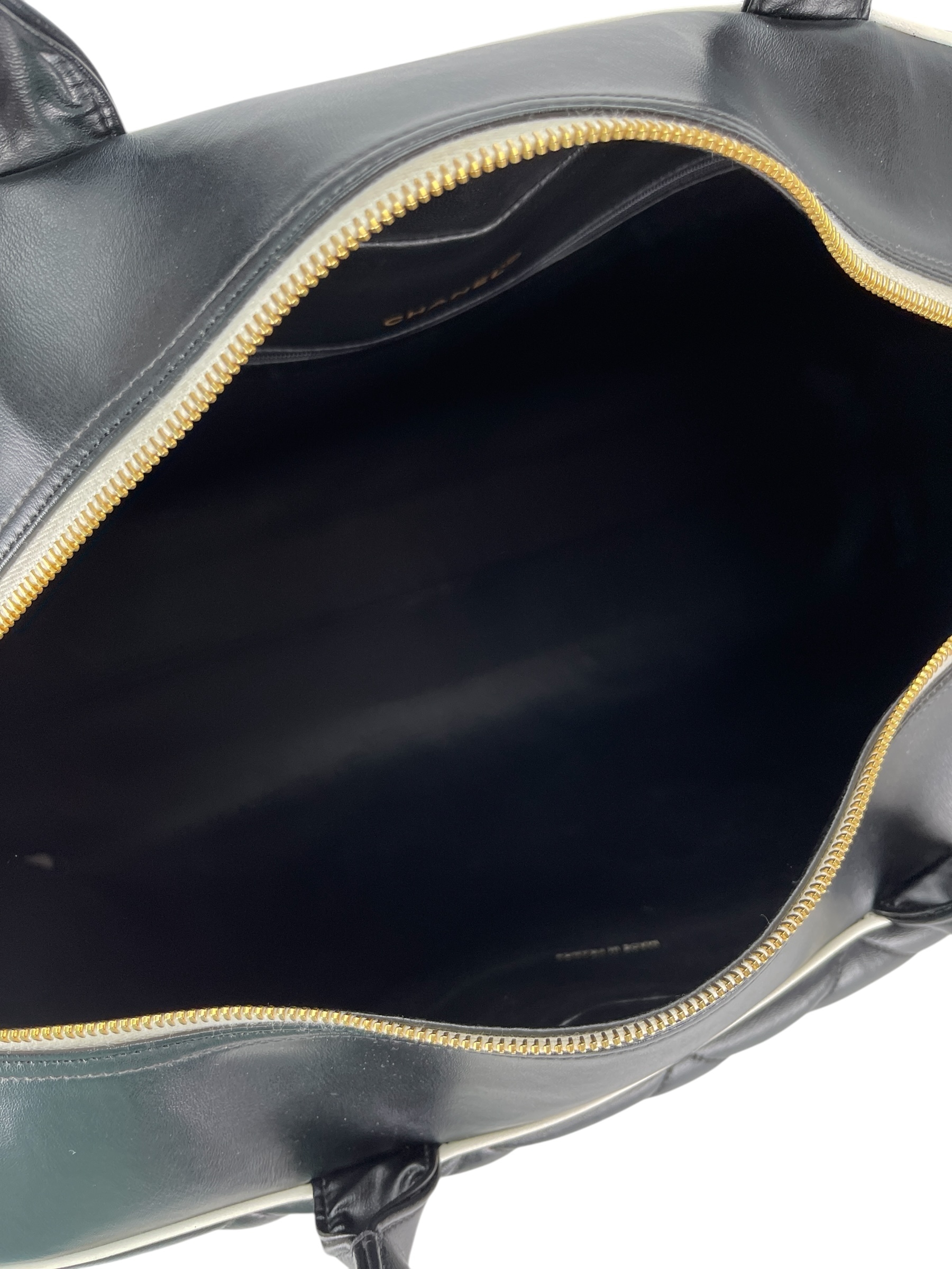 CHANEL - Bowling Bag Travel Bag Boston Bag Black Leather