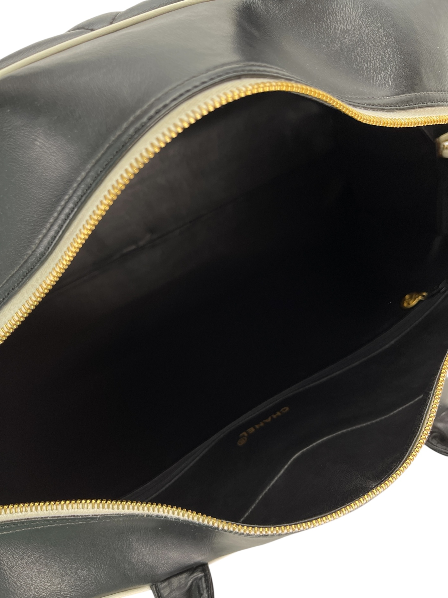 CHANEL - Bowling Bag Travel Bag Boston Bag Black Leather