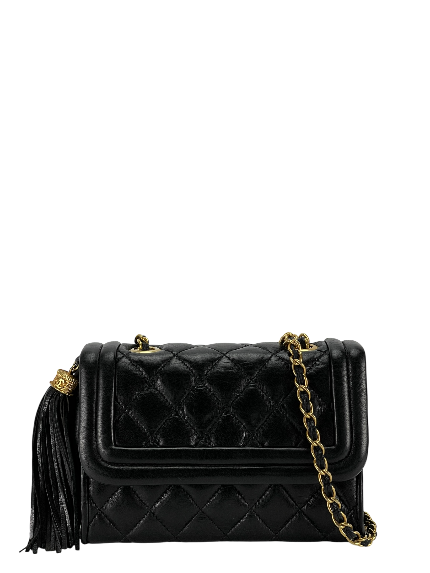 CHANEL -  Quilted Tassel Flap Bag Black Lambskin