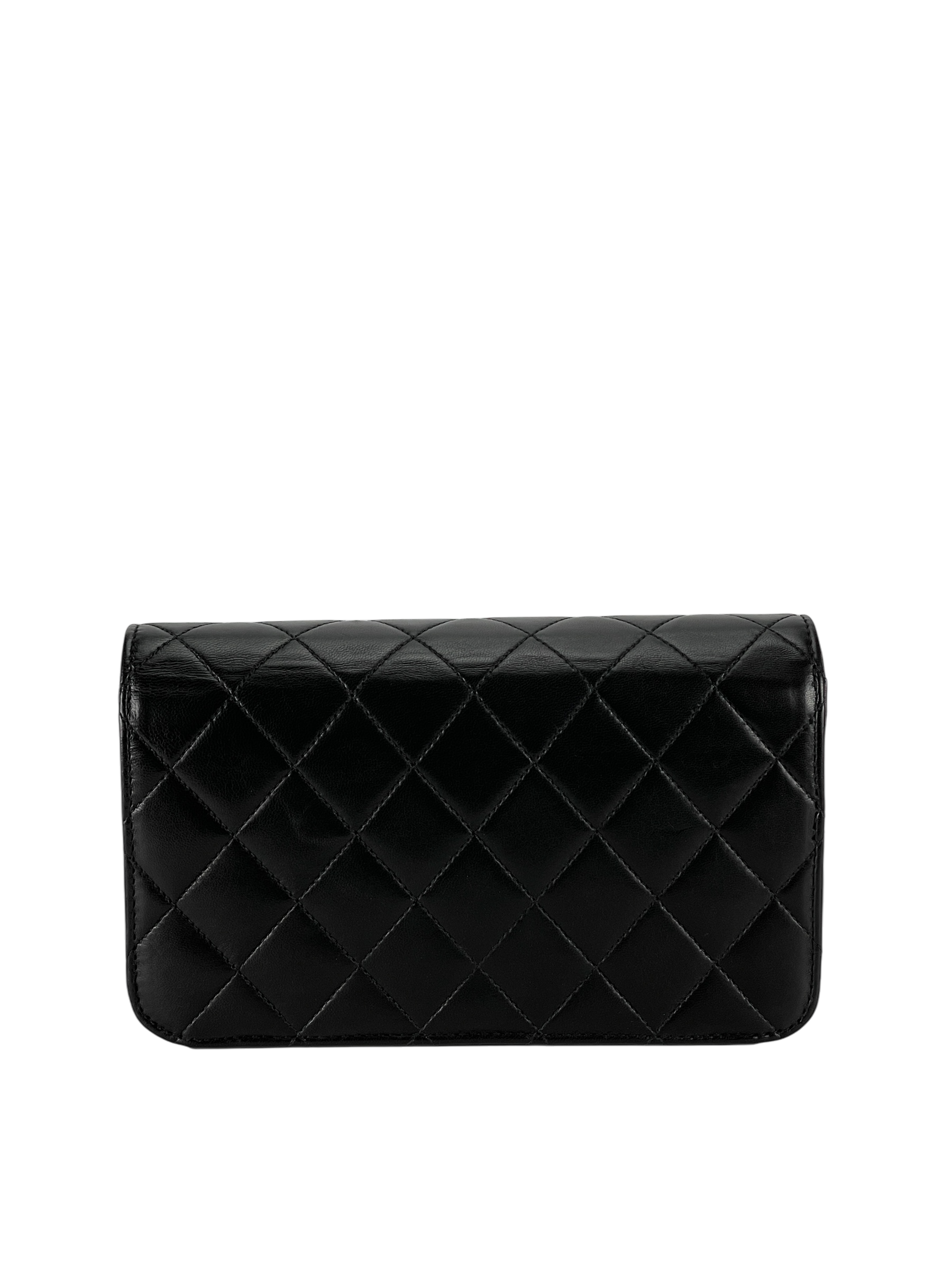 CHANEL - Quilted Full Flap Chain Shoulder Bag Purse Black Lambskin 
