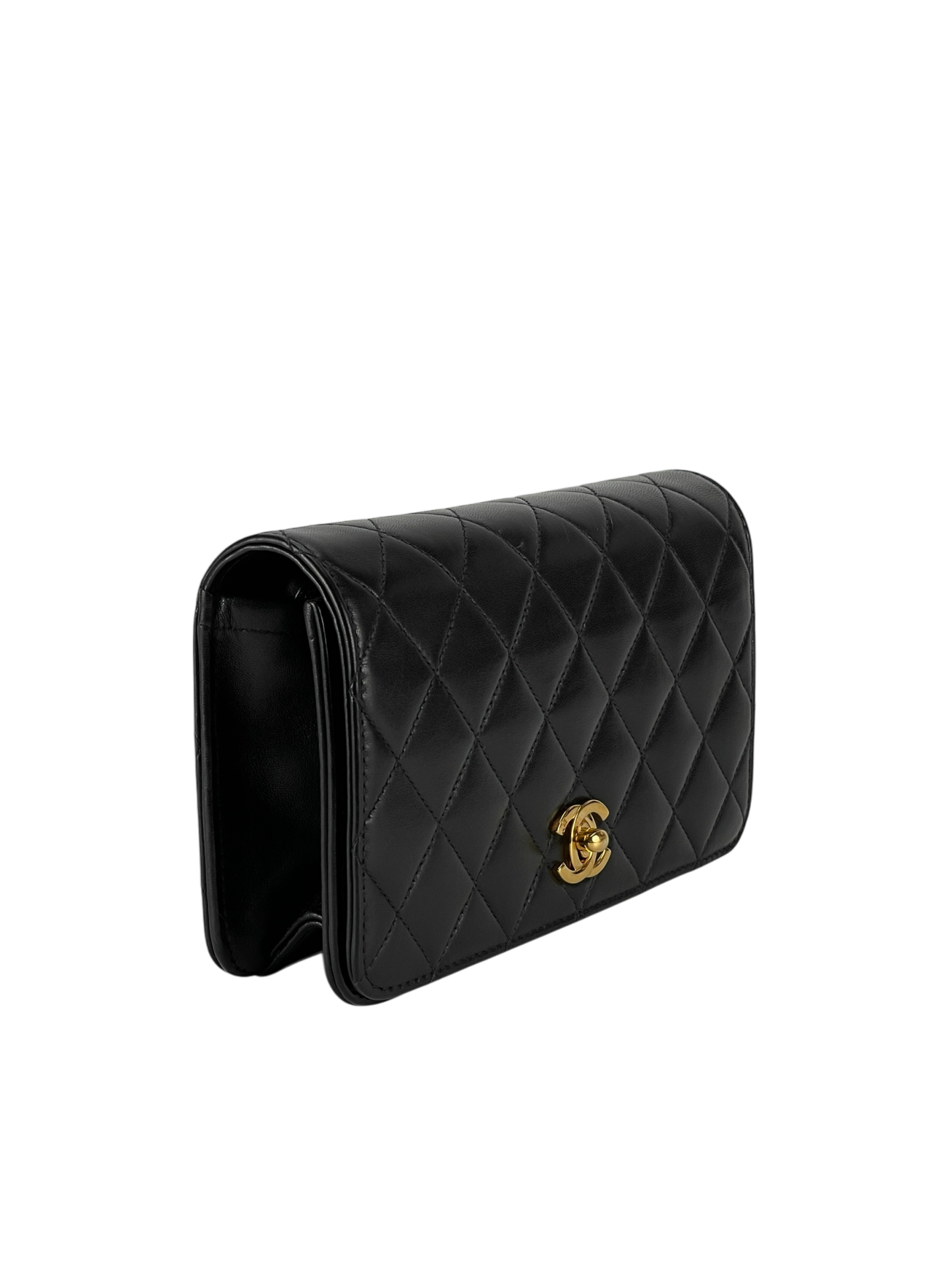 CHANEL - Quilted Full Flap Chain Shoulder Bag Purse Black Lambskin