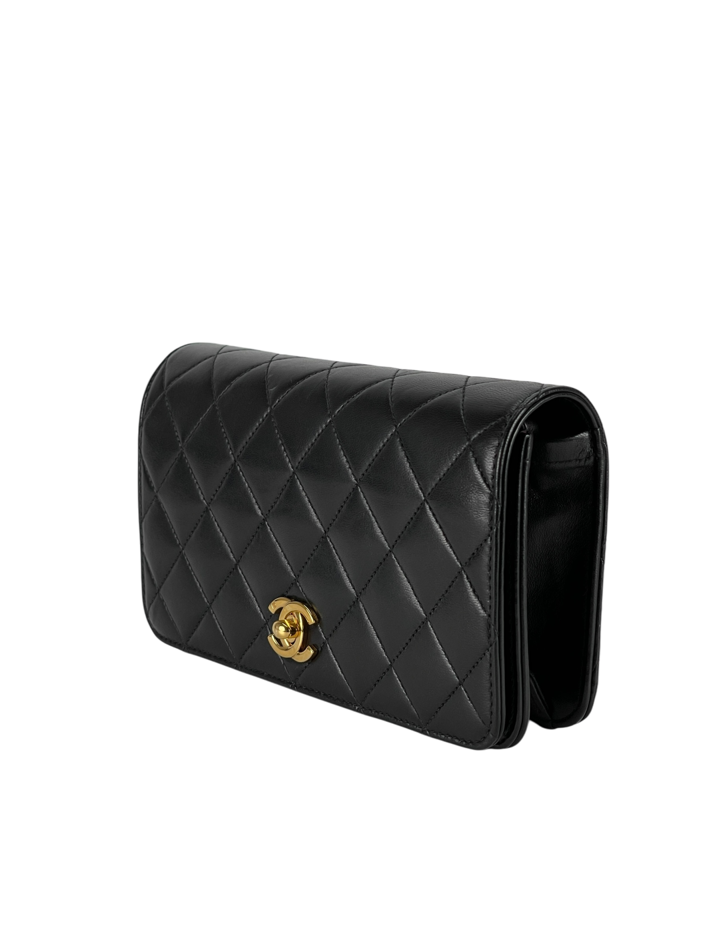 CHANEL - Quilted Full Flap Chain Shoulder Bag Purse Black Lambskin