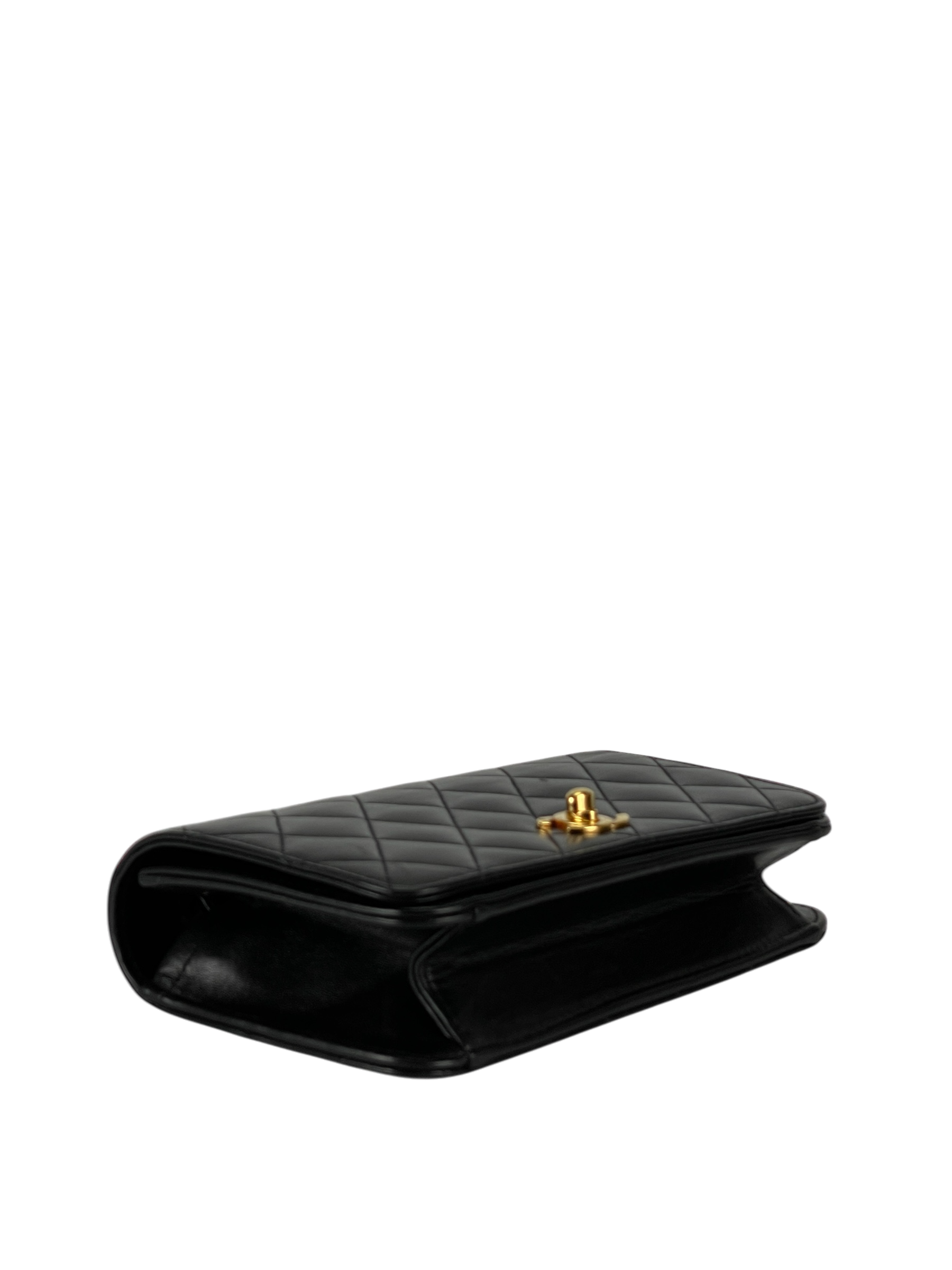 CHANEL - Quilted Full Flap Chain Shoulder Bag Purse Black Lambskin