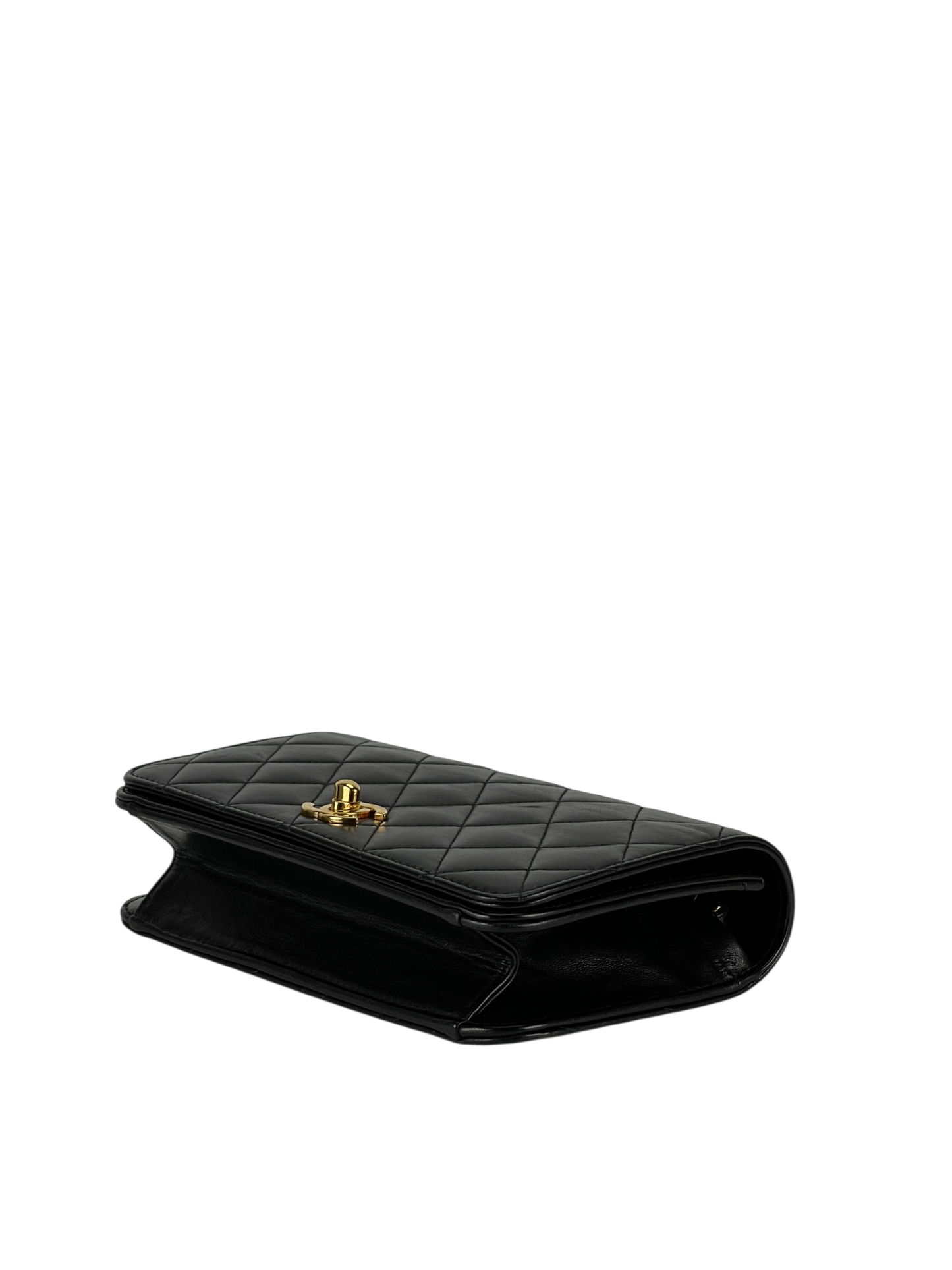CHANEL - Quilted Full Flap Chain Shoulder Bag Purse Black Lambskin